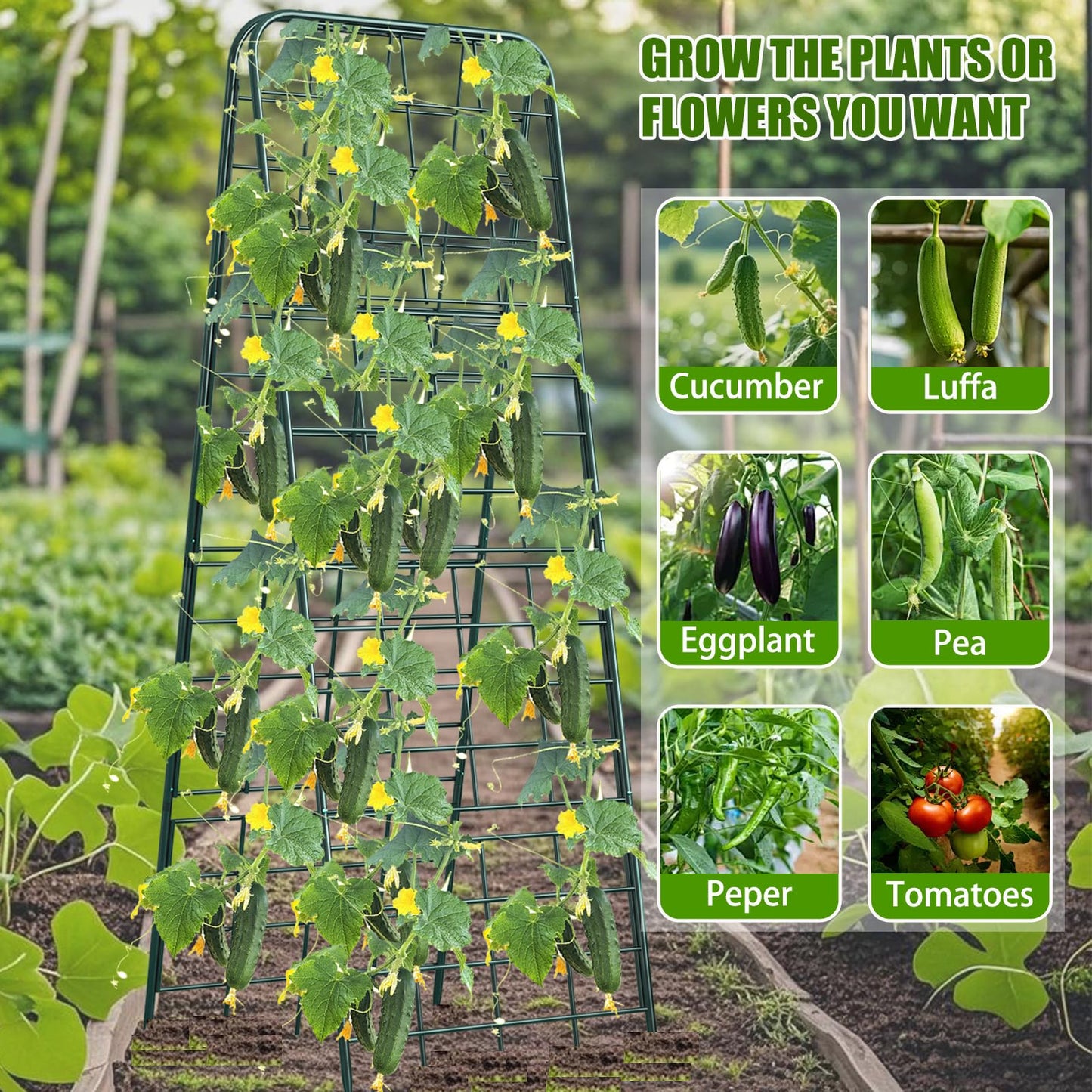 Heavy Duty 50"x17" Adjustable A-Frame Trellis for Climbing Plants – Rust-Proof Metal Garden Trellis with Dense Grid Design, Perfect for Raised Beds, Tomatoes, Cucumbers & Outdoor Vines (Green, 1 Pcs)