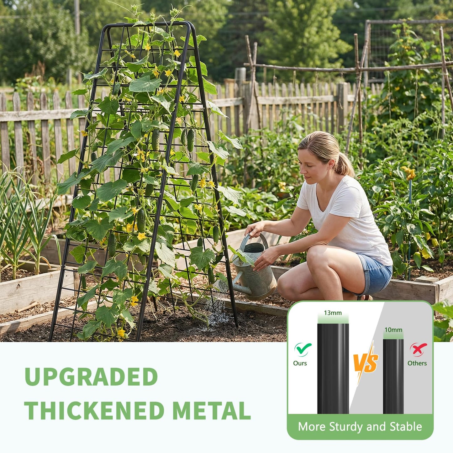 DoCred Cucumber Trellis, 59" H 2 Pack Metal Foldable Thickened A Frame Garden Trellis for Raised Bed Climbing Plants, Vegetables, Including Plant Support Clips, Twist Ties, Plastic Ties, Black