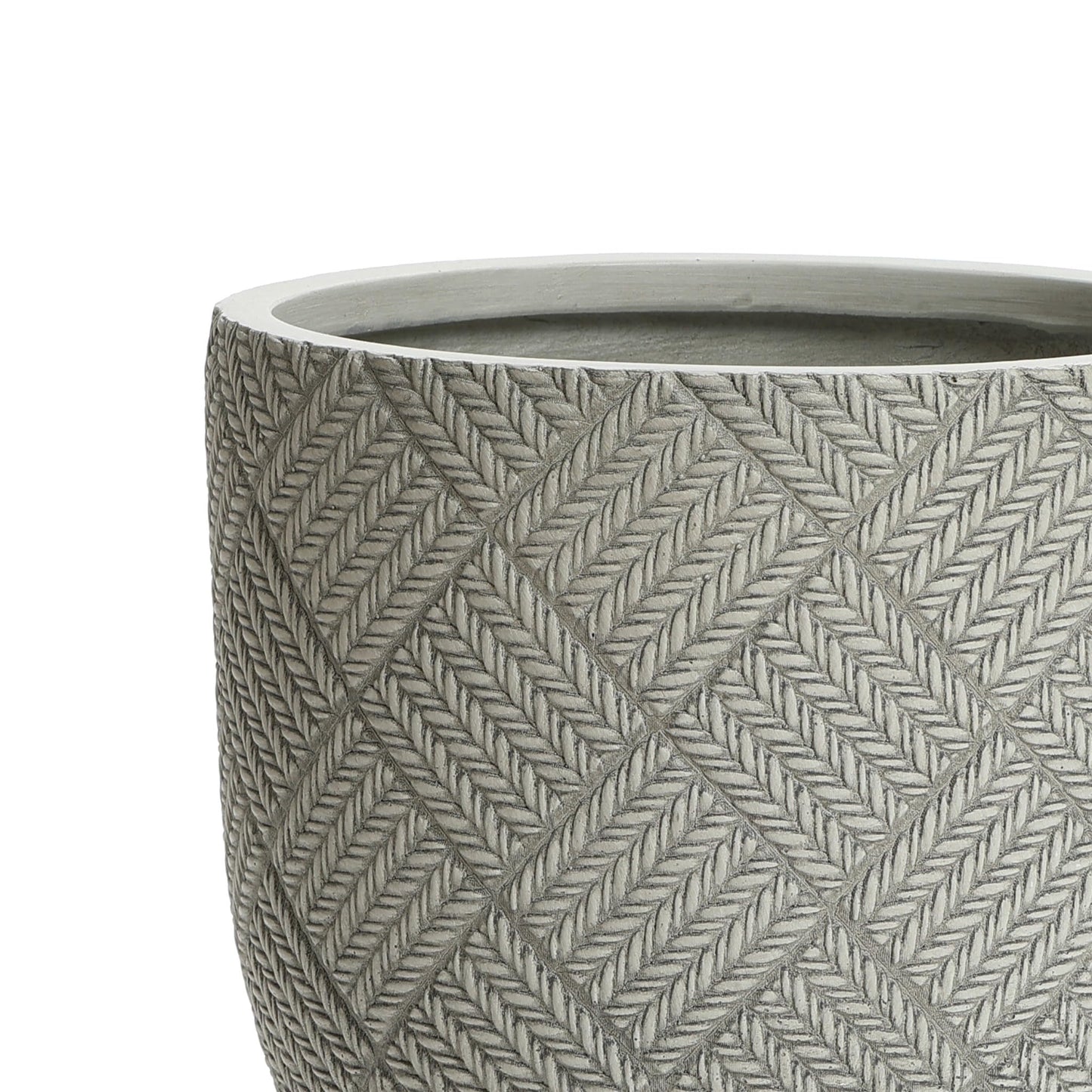 LuxenHome 14-Inch Dia Round Concrete Planters, Large Outdoor Indoor Decorative Plant Pots with Drainage Holes and Rubber Plug, Modern Gray Glen Woven Pattern Flower Pot Planters for Home Garden Patio