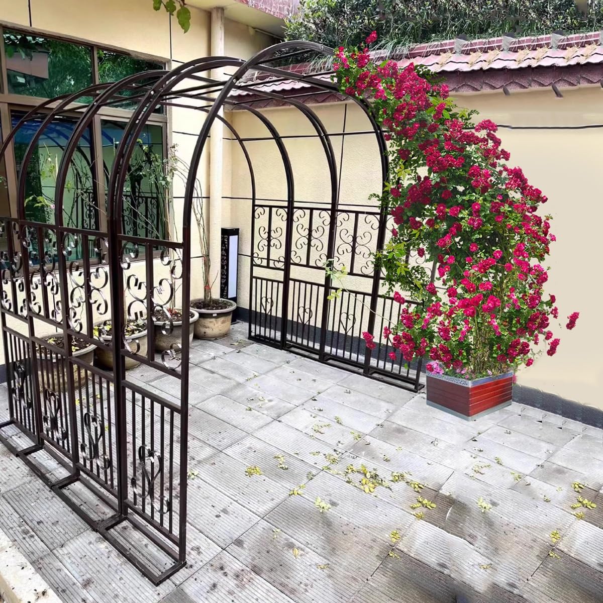 Hltzyzbl Garden Trellis Arbor Metal Arch Heavy Duty Roses Outdoor Arbour for Various Climbing Plant Easy-to-Assemble Stable W8.5ft X H7.5ft, W9.8ft X H7.5ft, W11ft X H7.5ft(Brown,W4.6ft)