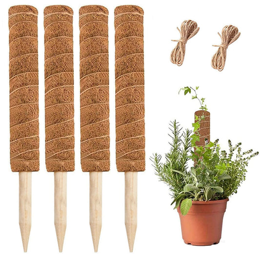 YEAJON 4 Pcs 15.7 Inch Coir Moss Totem Pole Monstera Plant Support with 2 Pcs 32.8ft Jute Rope, Plant Stakes for Indoor Plants Climbing, Support Extension(4 Packs 15.7 Inch)