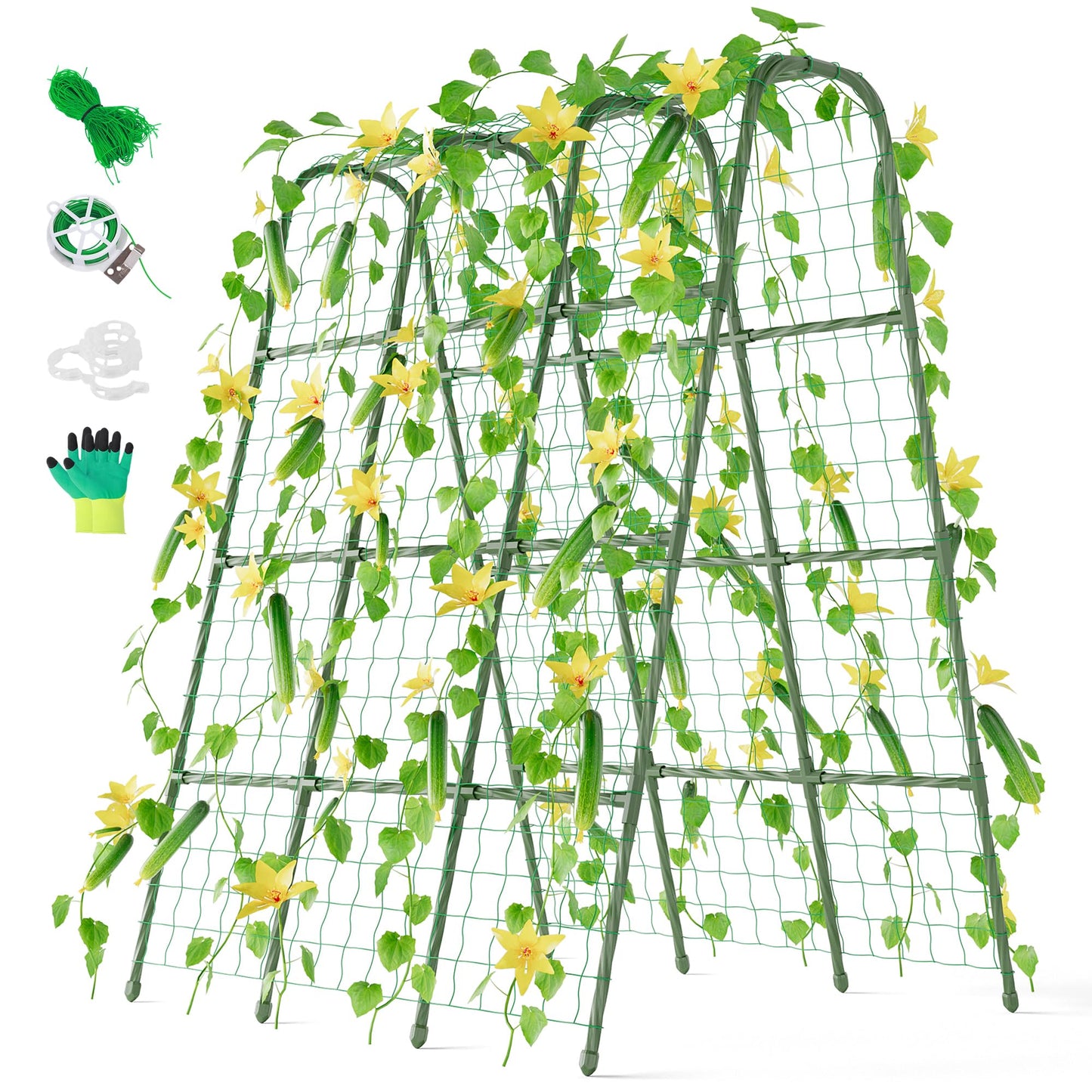 Miory Cucumber Trellis, 63" Tall U Shape Trellis for Raised Bed, Garden Arch Trellis for Climbing Plants Outdoor, Plant Support for Vegetables Vines, Steel with PE Coated (48“Lx32”Wx63“H)