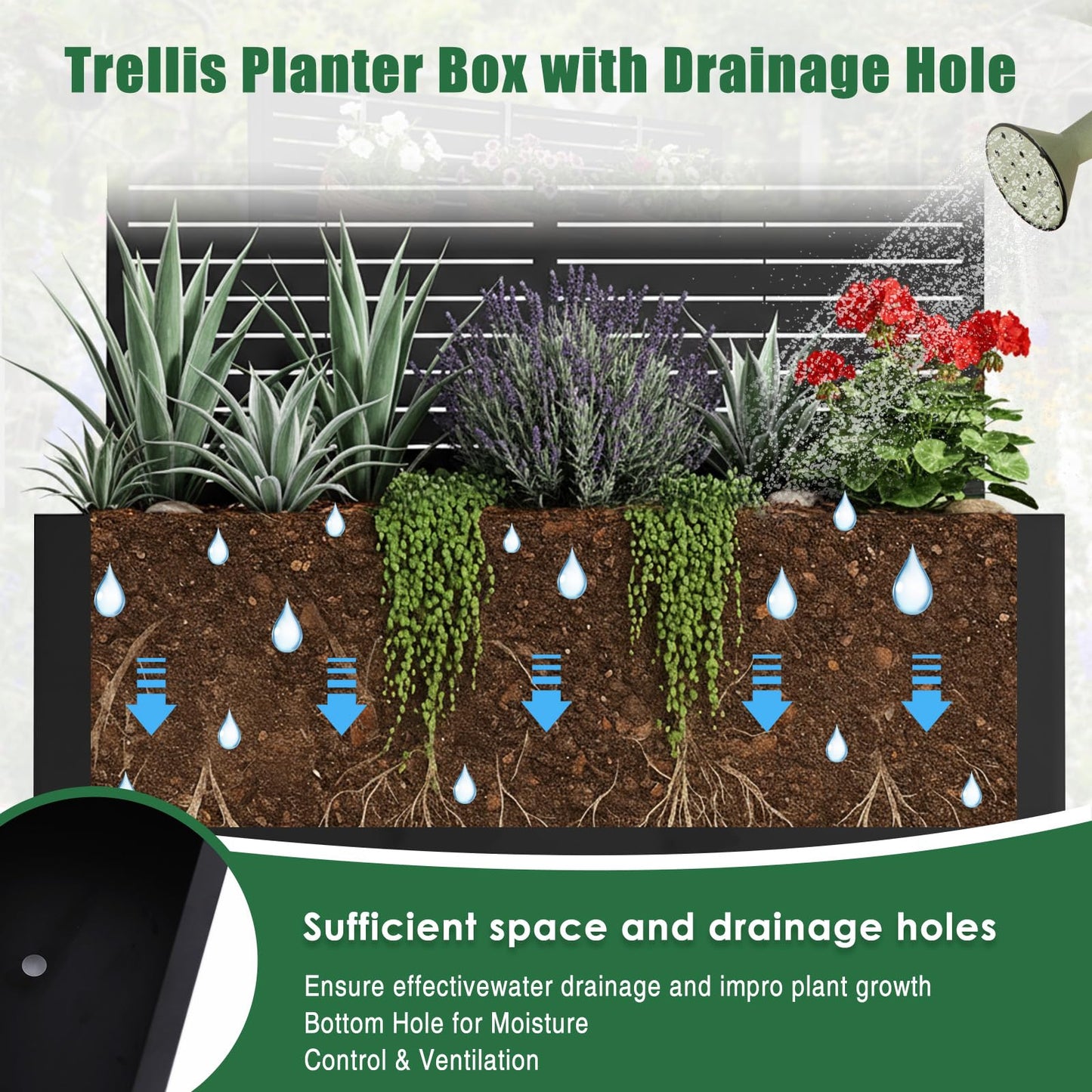 70.87x35.43x15.75 Inch Metal Planter Box with Trellis and Wheels Raised Garden Bed with Drainage Holes Privacy Planters Suitable for Climbing Plants and Vegetables (01)