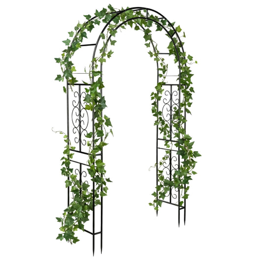 Plow & Hearth Arch Metal Outdoor Garden Arbor 7 Feet Tall Black Iron Trellis for Climbing Plants Outdoor, Wedding Party Arch, Outdoor Patio Decor