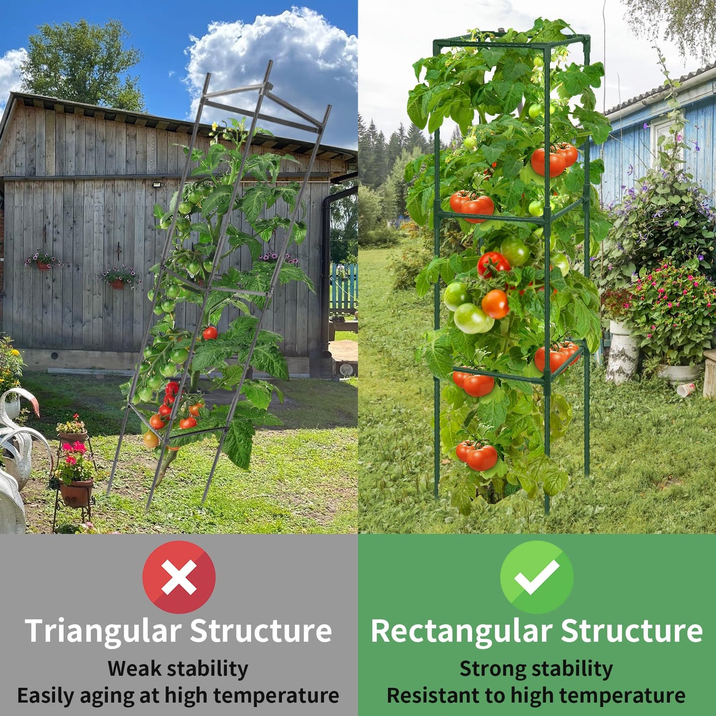 ROADPLUM 2 Pack 48" Tomato Cage for Garden, Heavy Duty Adjustable Plastic Coated Steel Pipe Tomato Stakes Trellis Plant Cages for Vegetable, Fruit, Flower, Rose Vine Climbing Plants