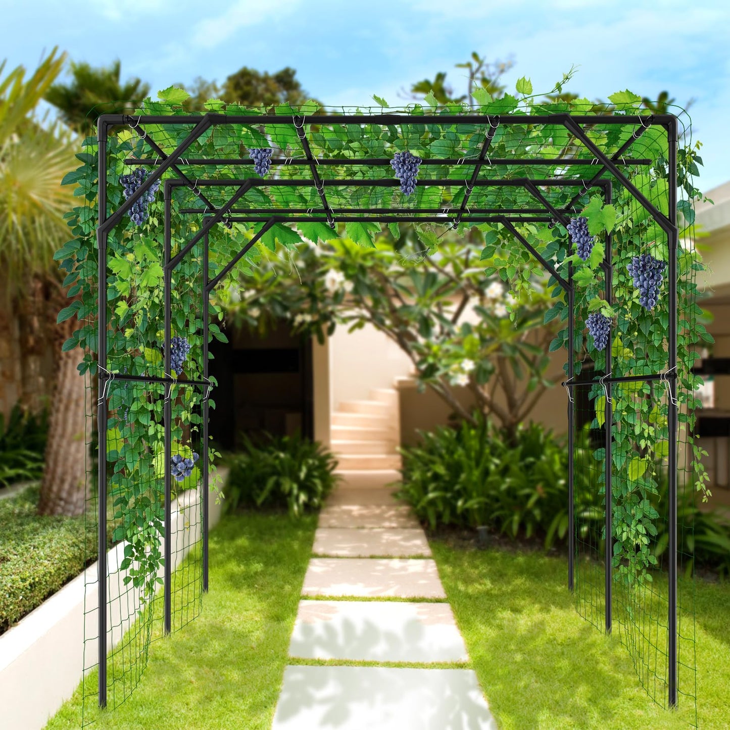 Tall Garden Arch Trellis for Climbing Plants, 79in Tall Metal Plant Support Trellis Archway for Climbing Plant Vegetables Cucumber, Outdoor Yard Lawn Garden Arch Tunnel Trellis
