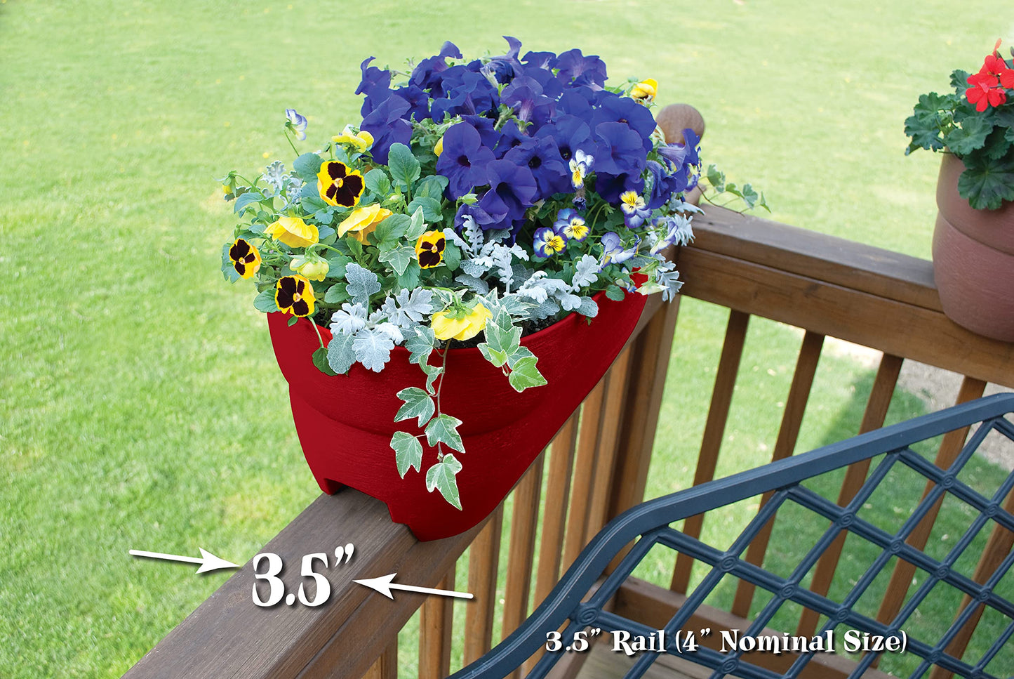 Bloomers Railing Planter with Drainage Holes – 24" Weatherproof Resin Planter – Red