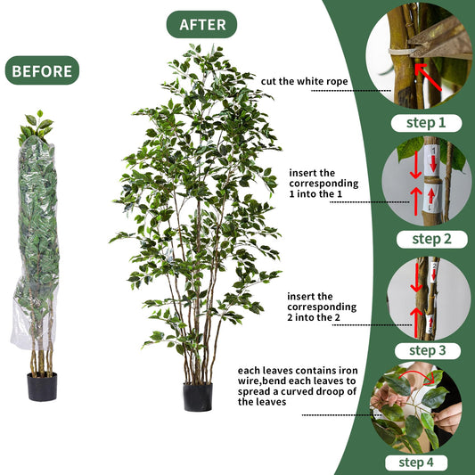 Bailikang Artificial Ficus Tree Indoor 7ft, Large Potted Faux Tree with Realistic Silk Leaves & Trunk for Home Office, Living Room Corner Decor