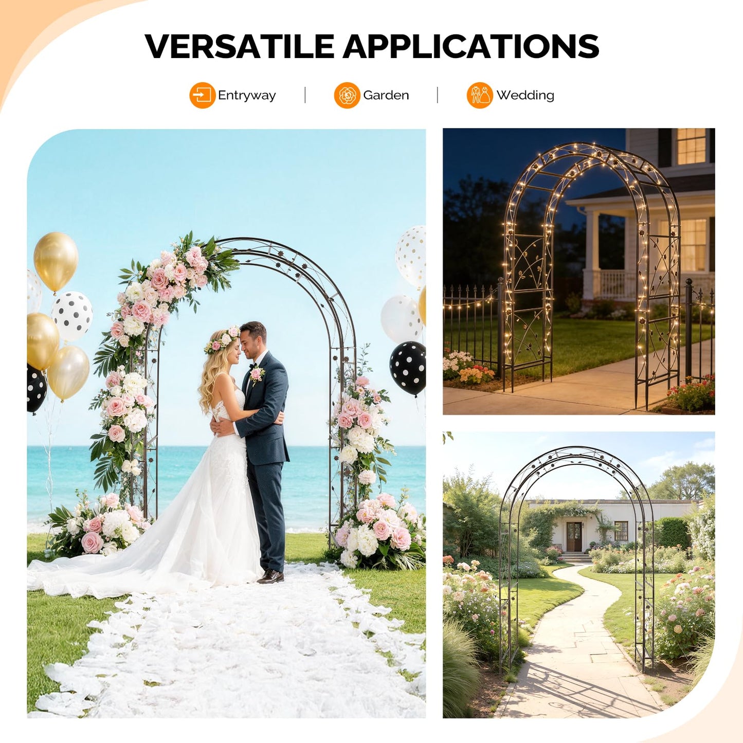 VINGLI Garden Arbor, Arch for Wedding Ceremony Party, Christmas Garden Decor Steel Garden Trellis for Plant Climbing, Pergola for Garden, Backyard, Lawn (Arch Top, Bronze)