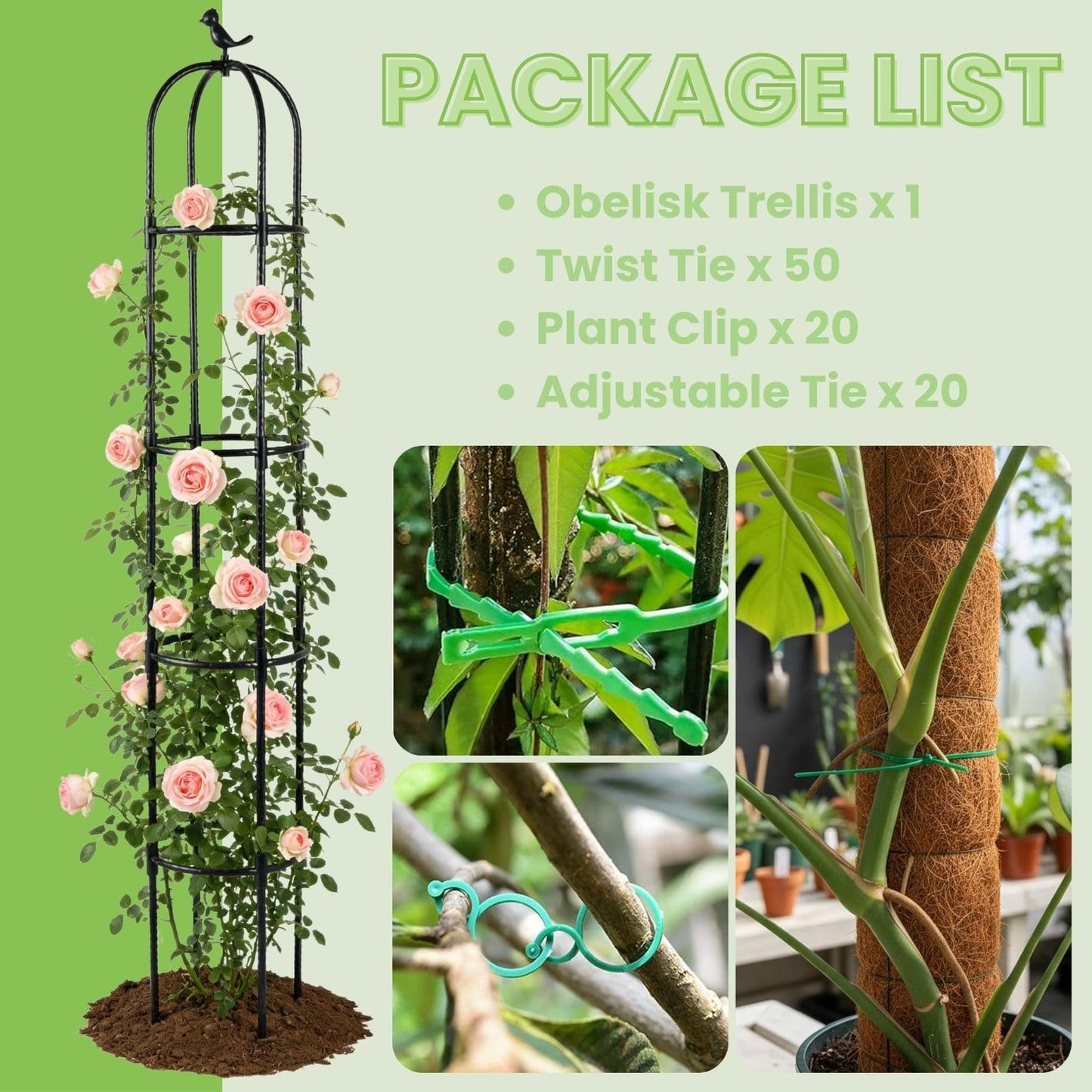 Lancisism Garden Obelisk Trellis for Climbing Plants Outdoor - 6.3 Ft Plant Support Round Trellis for Potted Plants Indoor - Rustproof Plastic Coated Tomato Cage for Vines Flowers Fruits Vegetable