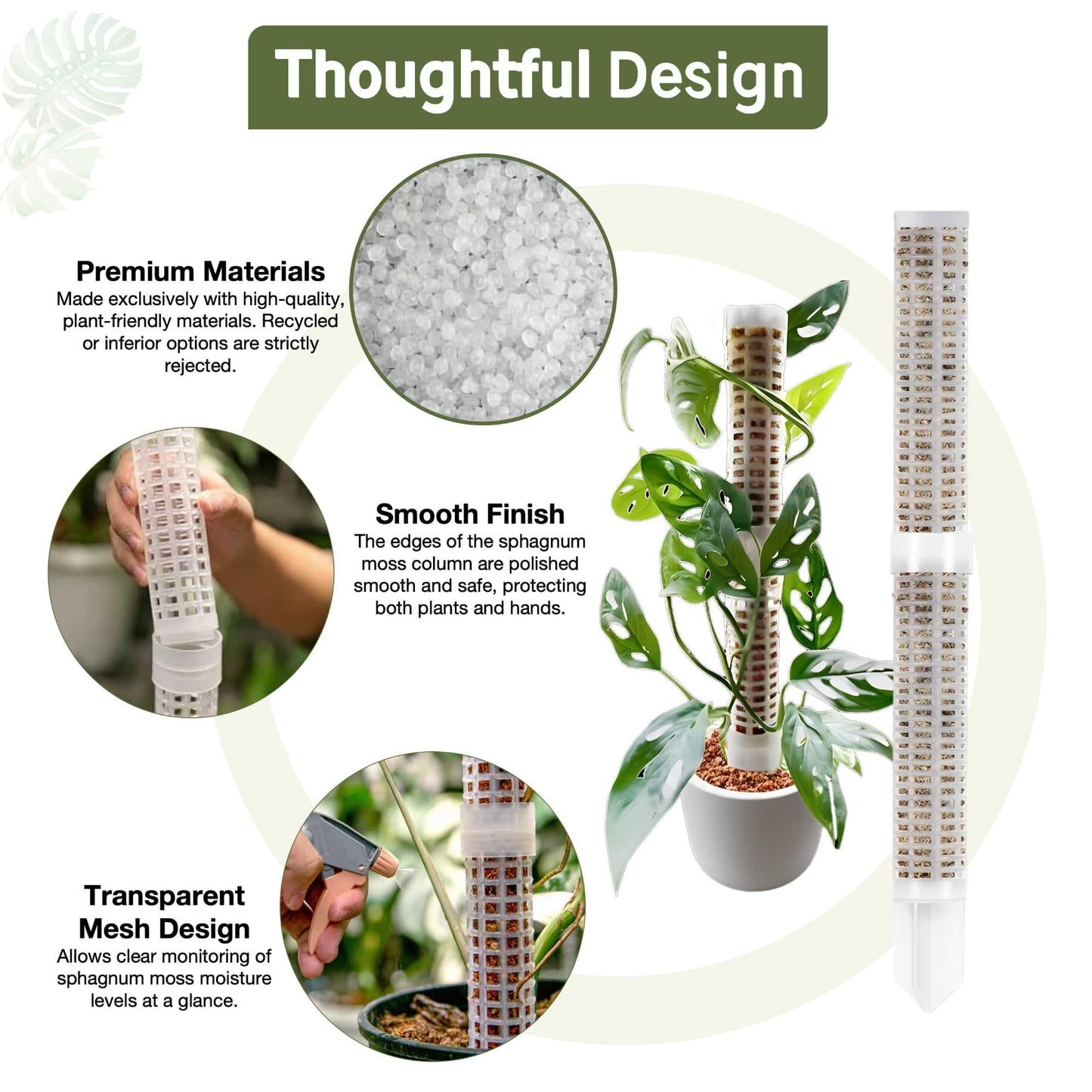 Sturdy Moss Poles for Climbing Plants - Extendable & Adjustable Small Moss Pole Monstera Plant Support Ideal for Indoor and Climbing Plants & More, Extendable Length 11.1'' to 31.2'', Set of 5