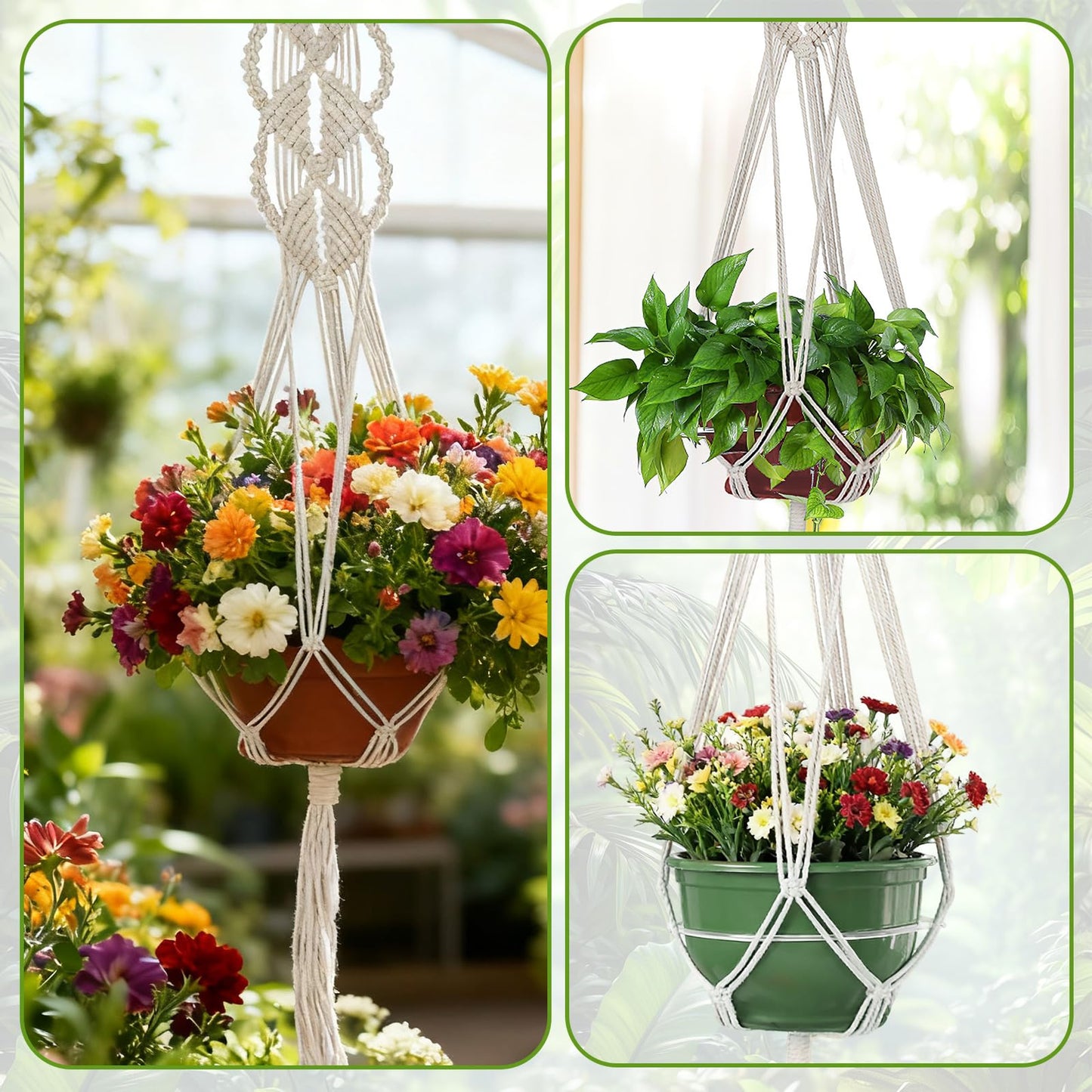 GYHPD Set of 2 Boho Macrame Plant Hanger, 37 Inch Extra Long Plant Hangers Indoor, Hanging Plant Holder for Indoor Plants, Macrame Pot Holder, Hanging Macrame Basket Indoor Garden Decor