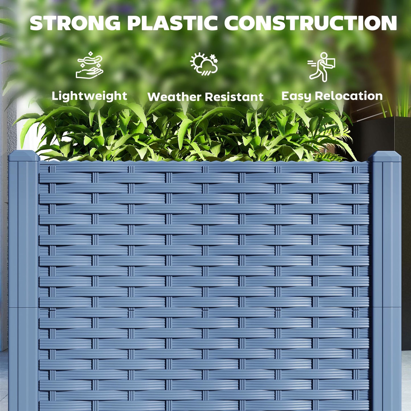 Outsunny 5 x 1 x 1 ft Raised Garden Bed, Indoor Outdoor Plastic Planter Box with Drainage Holes, Drain Plugs and Water Reservoirs for Vegetables, Herbs, Flowers & Succulents, Blue