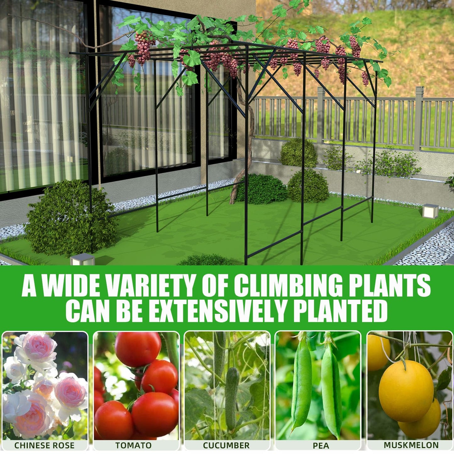 RUCOIN 25MM Thickened Garden Arch Trellis - Large Outdoor Garden Arch Trellis for Climbing Plants - Size: 78.7 * 59 * 78.5 inches, Plant Support Rack Trellises for Cucumbers, Peas, Grapes