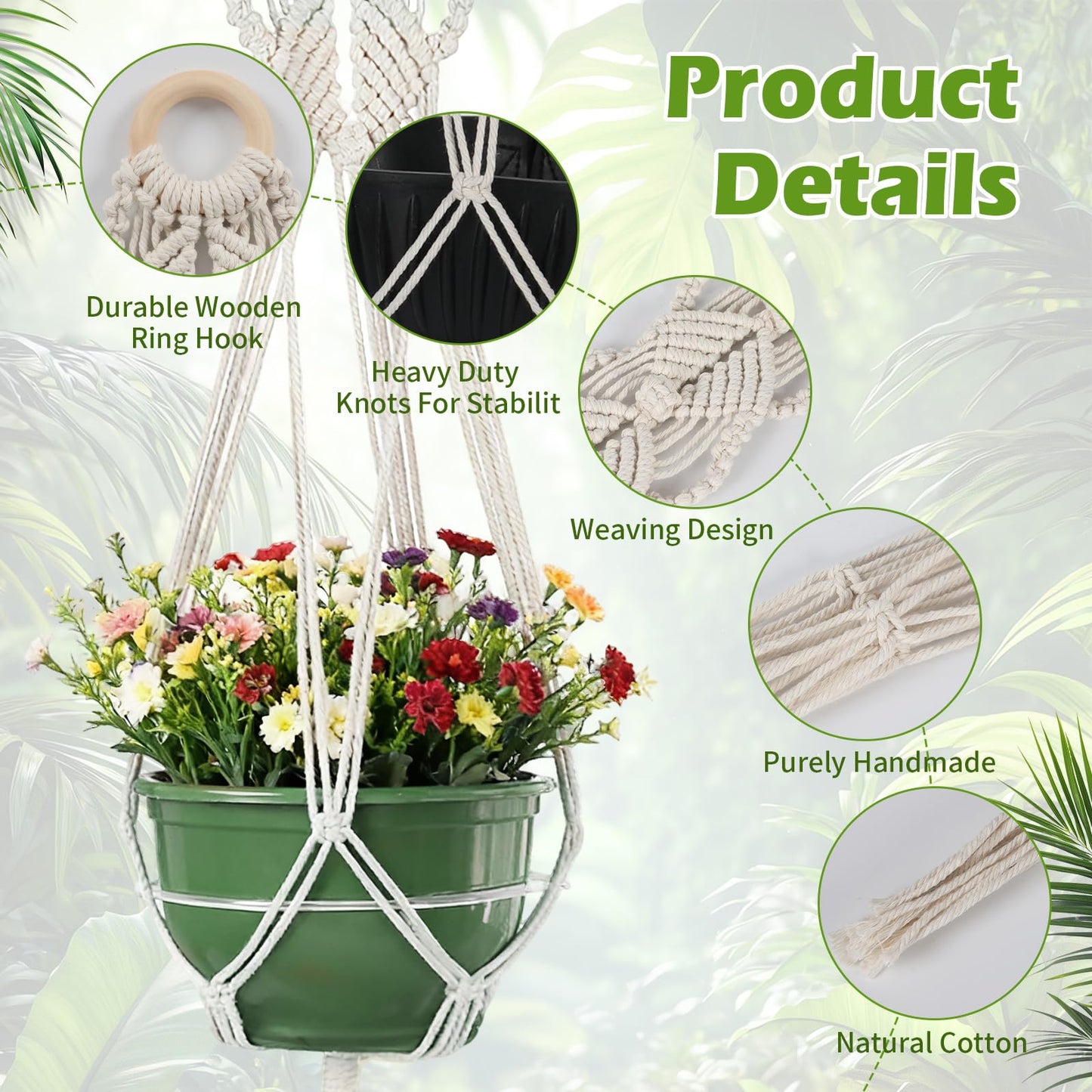 GYHPD Set of 2 Boho Macrame Plant Hanger, 37 Inch Extra Long Plant Hangers Indoor, Hanging Plant Holder for Indoor Plants, Macrame Pot Holder, Hanging Macrame Basket Indoor Garden Decor