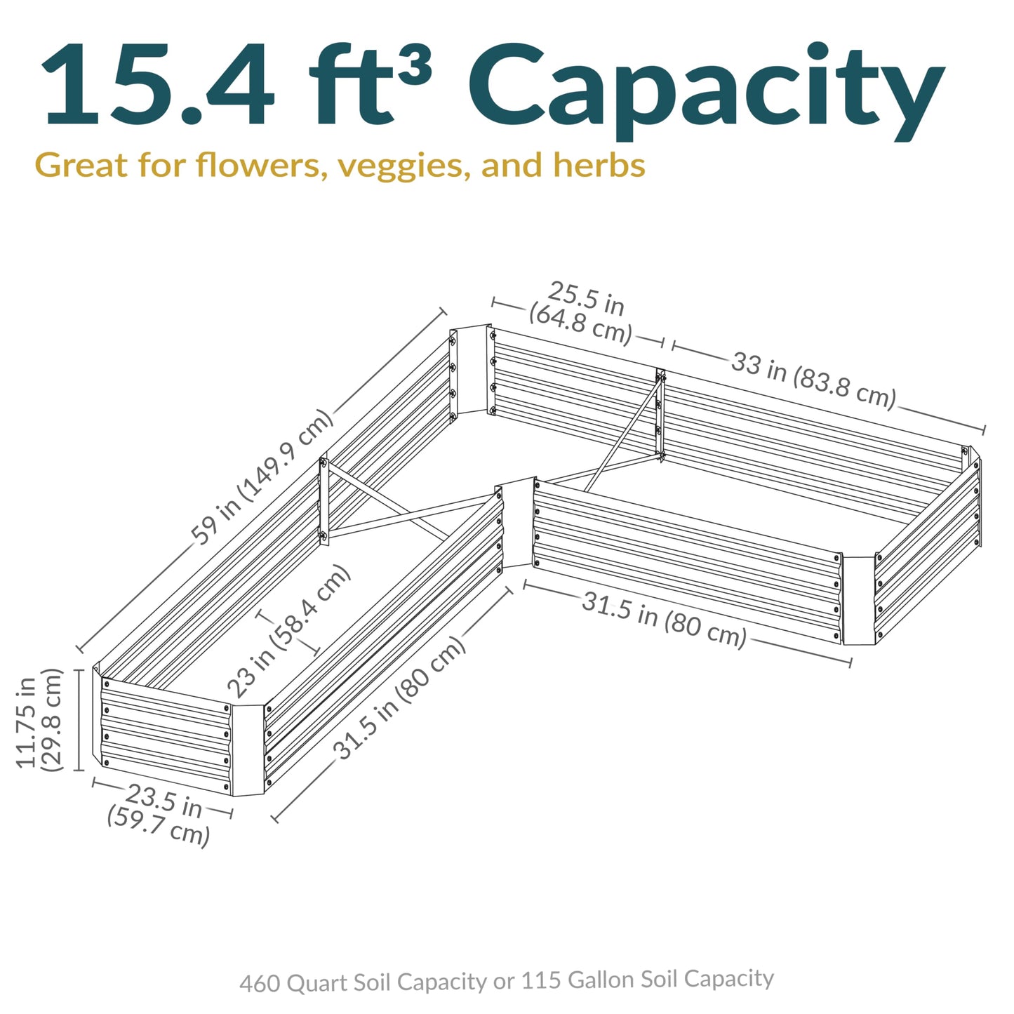 Sunnydaze Galvanized Raised Garden Bed Kit - 5x5x1 ft Outdoor Raised Garden Bed - Metal Planter Box for Vegetables, Flowers, Herbs - Woodgrain - L-Shaped