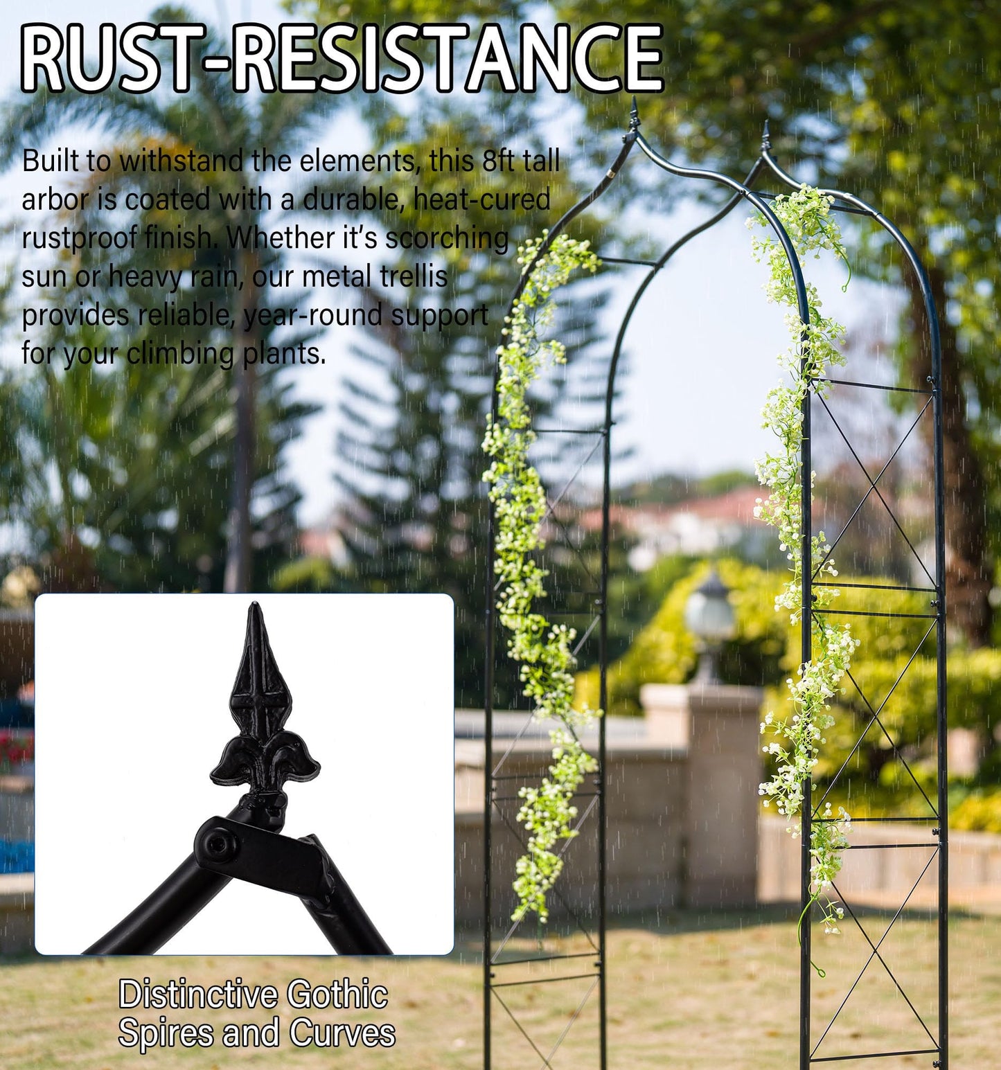 ROARLITEE Garden Arbor 8Ft Arch Trellis for Climbing Plants Heavy Duty Thickened Metal Frame Trellises Yard Outdoor Backdrop Stand Party Event Decoration