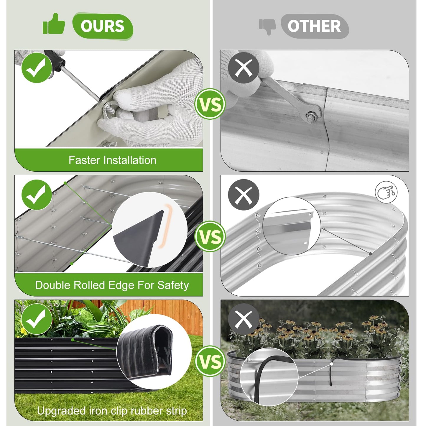 Permade Galvanized Raised Garden Bed Outdoor- Raised Beds for Gardening| Metal Planter Box, Steel Raised Garden Bed Kit with Safety Edging and Gloves for Vegetables, Flower, Herbs (6x2x1.4FT, Gray)