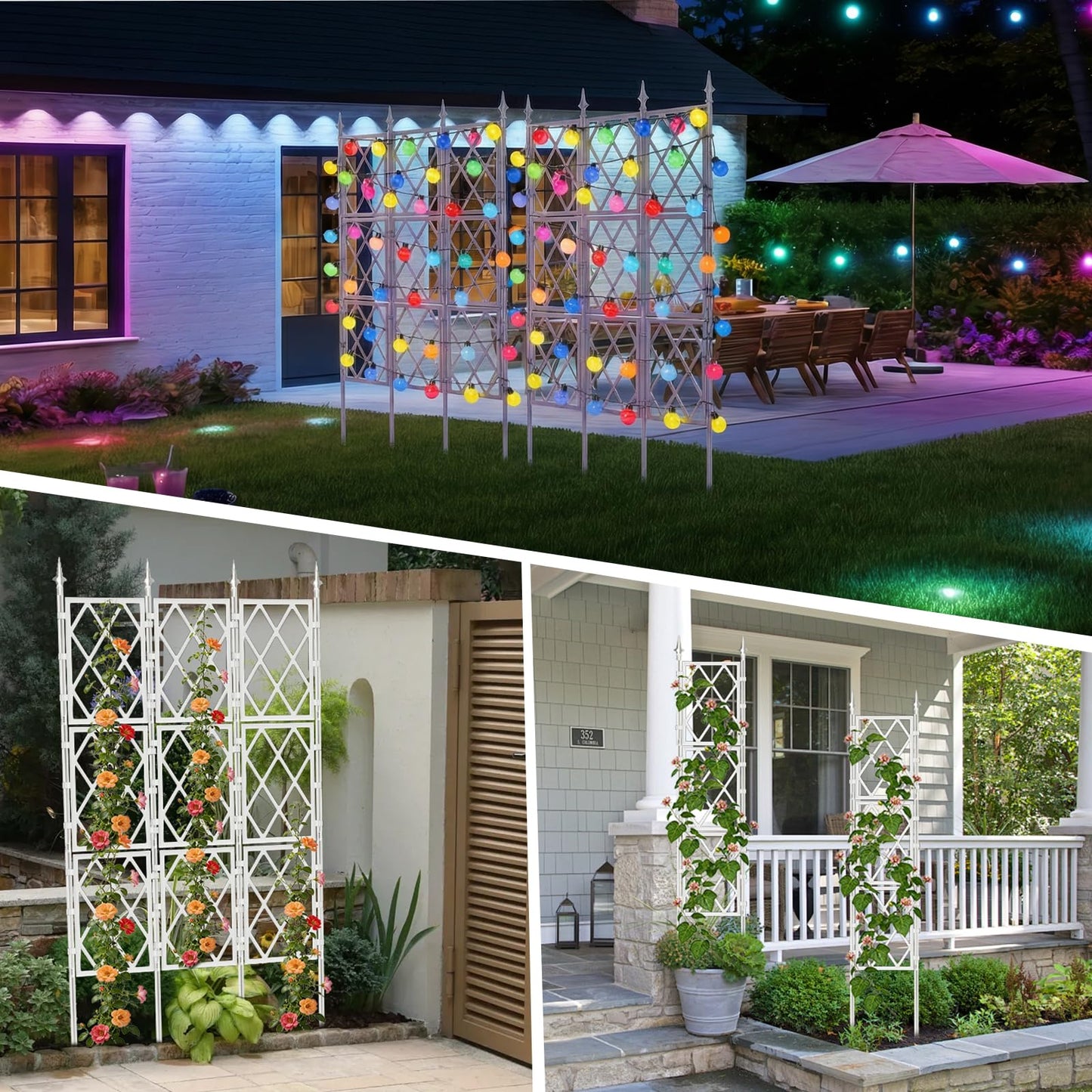 5.25FT Garden Trellis for Climbing Plants Outdoor,White Iron Pipe Support Fence,Metal Wall Lattice Climbing Frame for Potted Plants Indoor for Ivy Vines Vegetable Flower, Patio, Lawn, Yard, Backyard