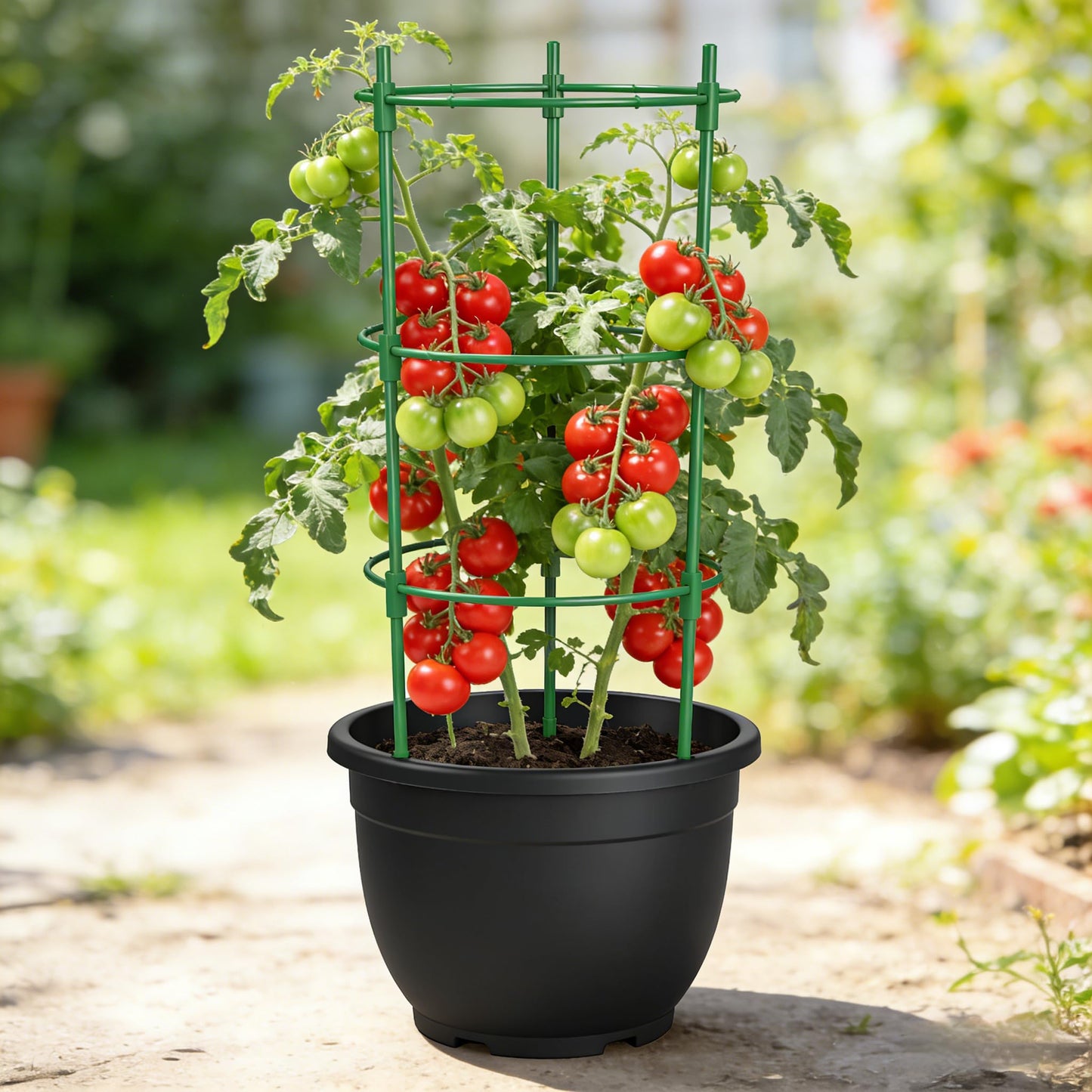 Tomato Cage Plant Support with Adjustable Rings, Orchid Stakes with Clips, Garden Trellis for Climbing Plants, Flower, Veggie, Includes Plant Ties & Clips (3 Pack, 18 Inches)
