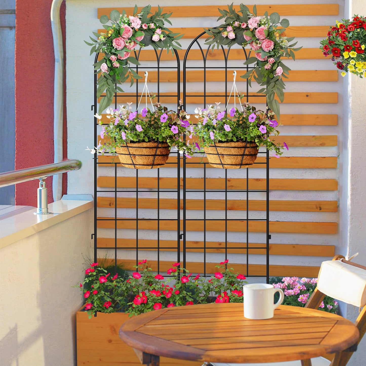 SUNYRISY 4Pack Metal Garden Trellis for Climbing Plants Outdoor, 71x20in Metal Plant Support for Flowers Tomato Cucumber Rose Vegetable Garden Courtyards Lawns Decoration, Black