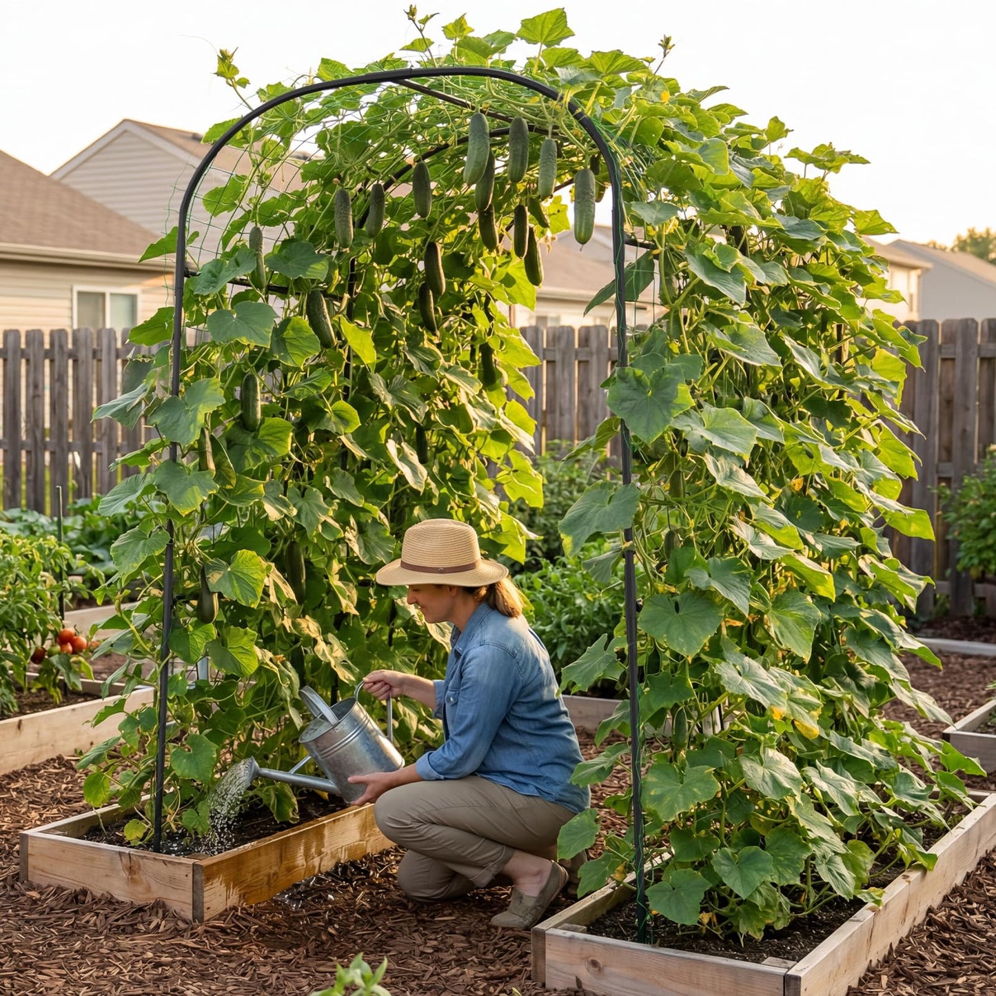 SUNYRISY Garden Arch Trellis for Climbing Plants Outdoor, 83in Tall Plant Support Arbor Trellis for Yard Garden Raised Bed Planting Vine Cucumber Flowers Fruit Vegetables