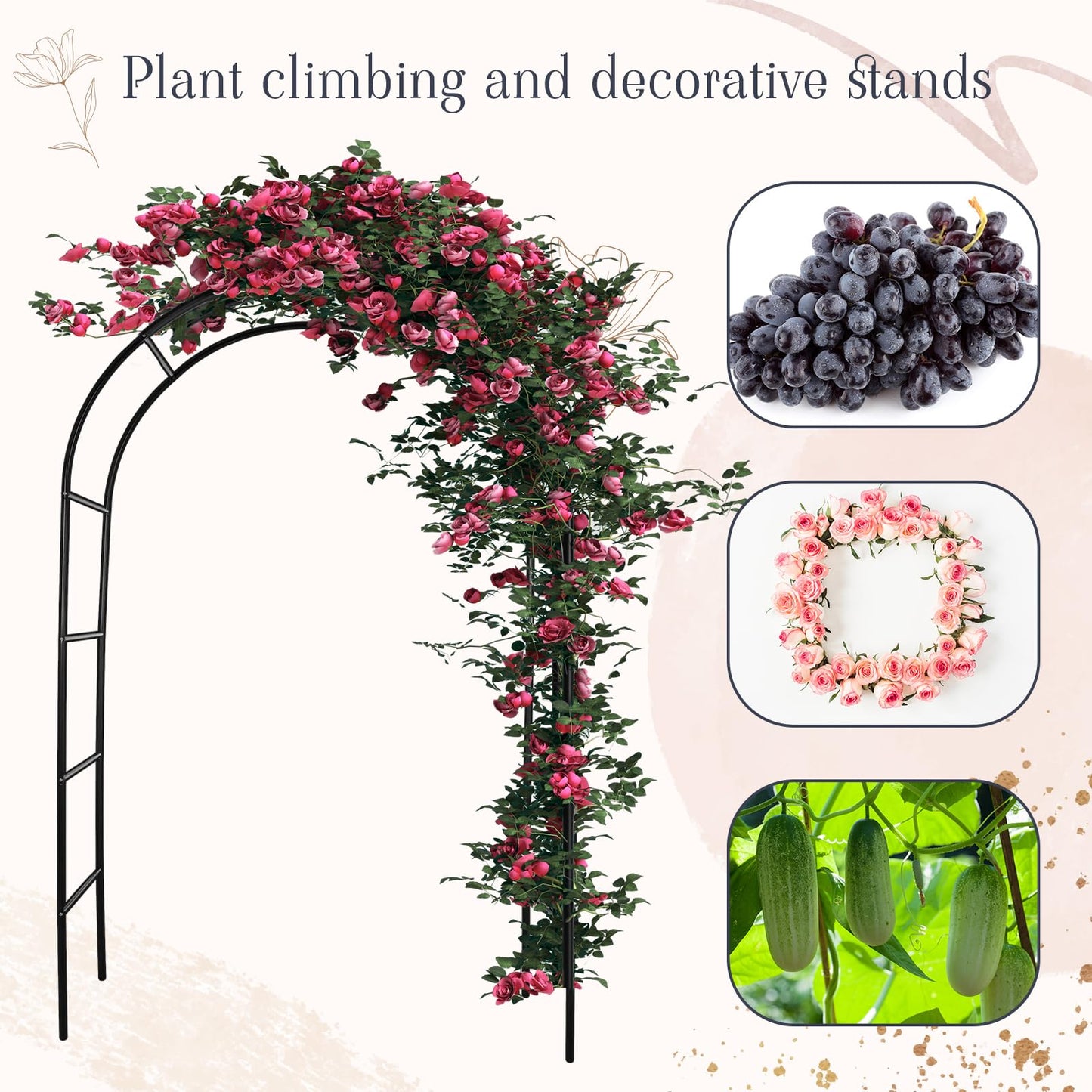 Gisafai 3 Pcs Metal Garden Arch Trellis Wedding Arches Pergola Arbor 7.9 Ft, Two Way Assemble, Durable Wedding Trellis Archway for Climbing Plants Outdoor Bridal Party Decoration (Black)