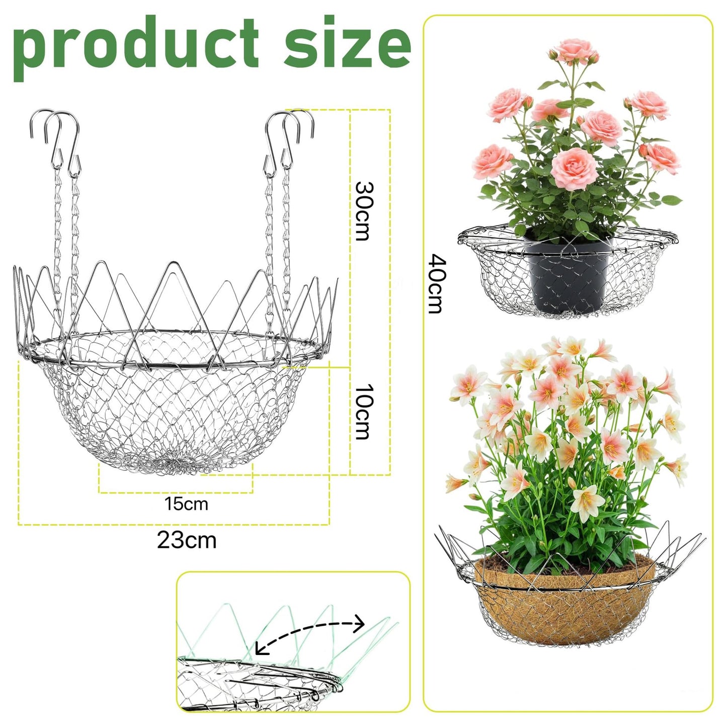 Adjustable Planter Inserts for Tall Planters Large Pots, 4 Hooks Fits in The Top Openings, Chain Planter Filler Elevate Plants, Plant Hanger for Outdoor Indoor Flower Potted