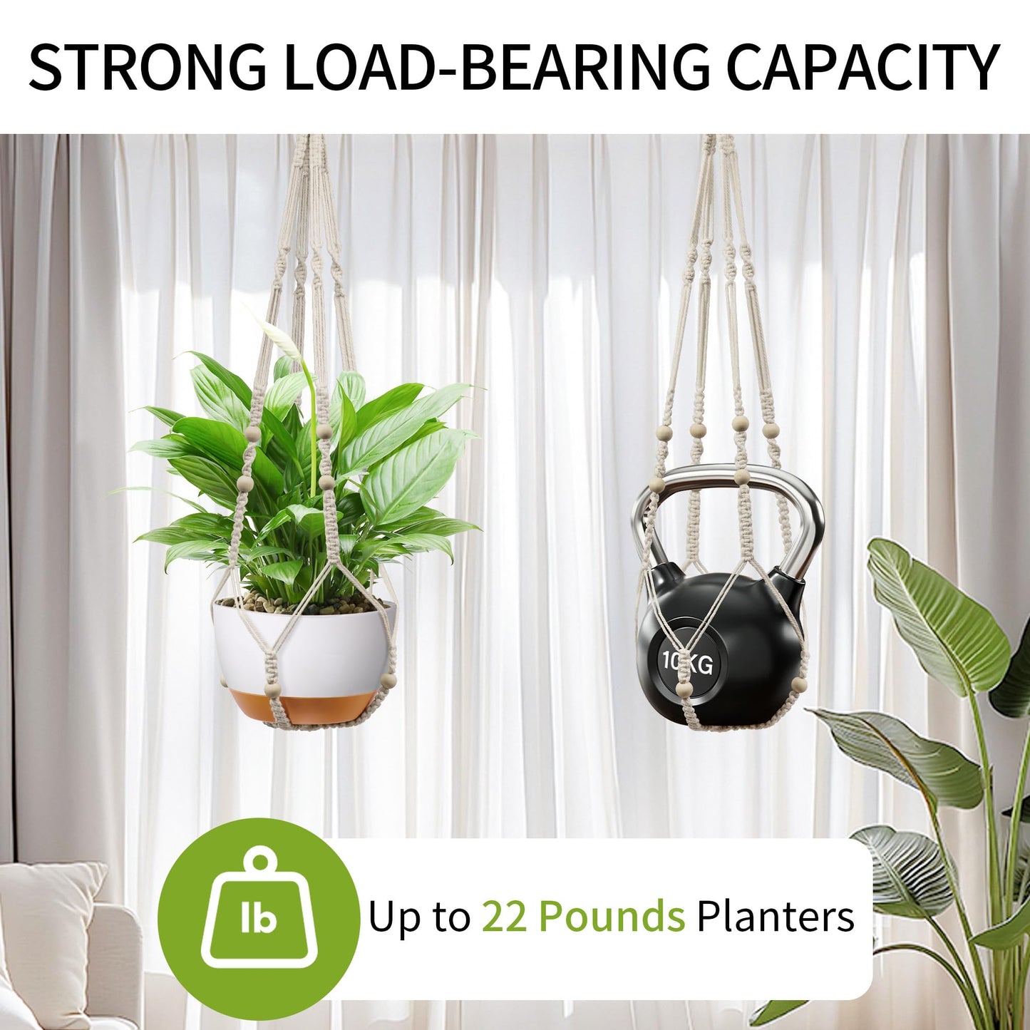 IDEEEPAN Macrame Plant Hanger - Fits 4 to 13 inches Pots for Indoor Outdoor, 35 Inch, Set of 2, Ivory (POTS NOT Included)