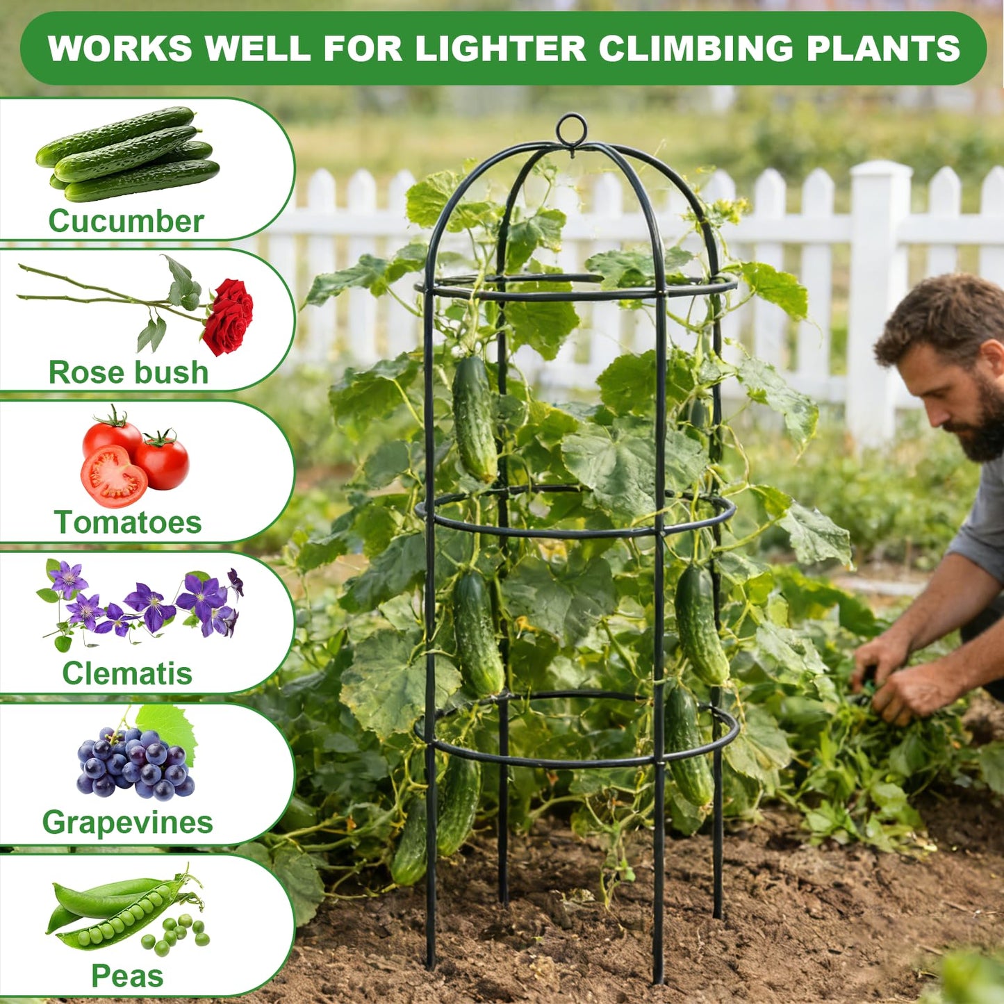 Garden Obelisk Trellis for Climbing Plants 69inch/5.7FT Heavy Duty Metal & Rustproof Plant Climbing Support for Garden Indoor Outdoor Potted Plant Flowers Fruits Vegetable Vines 1pack