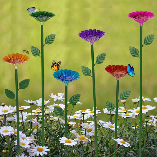 Retyion 6 Pack Bee Watering Station, Bee Bath for Garden Metal Bee Water Feeder with Flower Design, Colorful Butterfly Bee Bath Bowl for Outdoor Garden Yard Decor