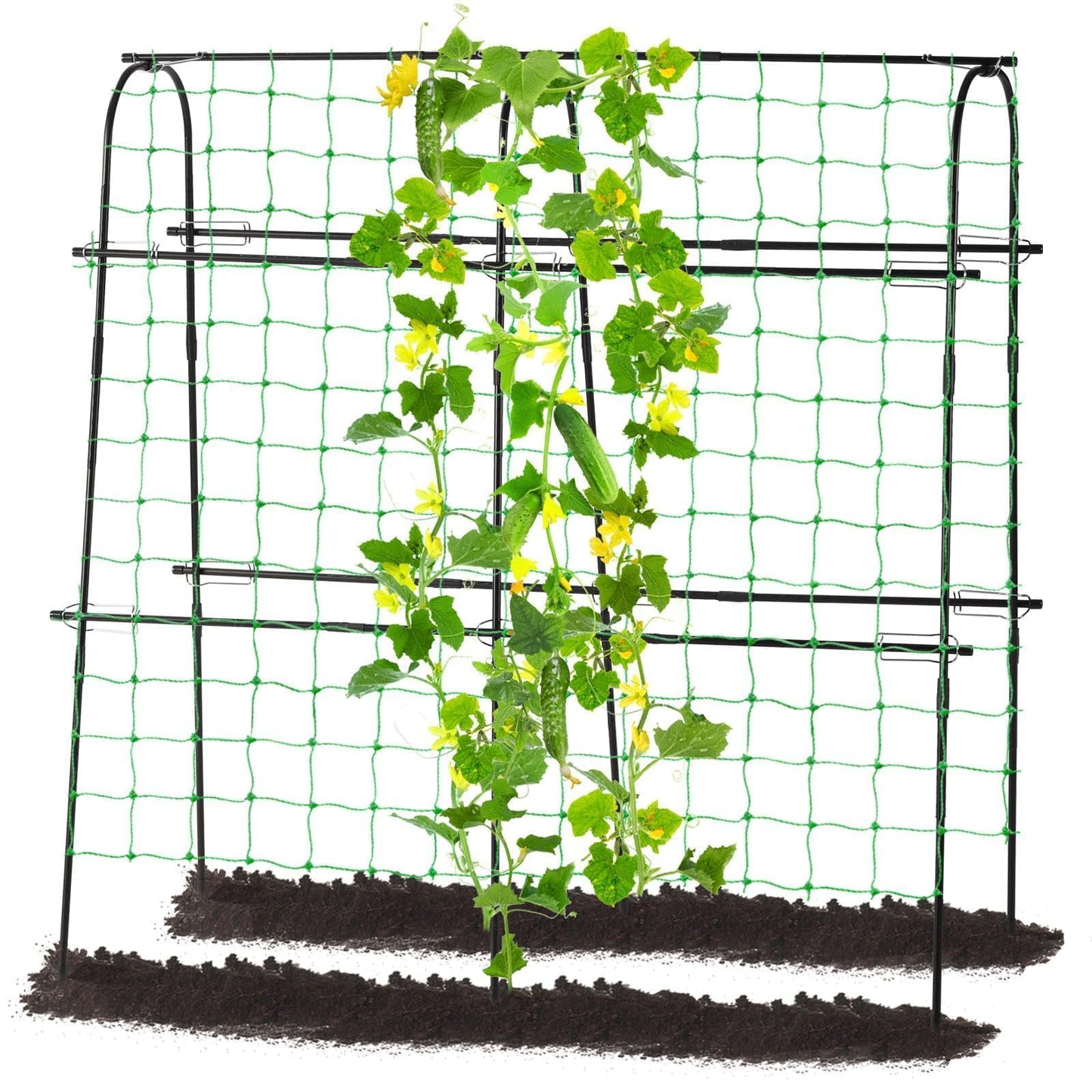 Follook Cucumber Trellis for Raised Bed, 4 feet Garden Trellis for Climbing Plants Outdoor, Plastic-Coated Metal Arch Plant Support for Flower Vines Vegetables Peas Beans Cucumber Trellis, Black
