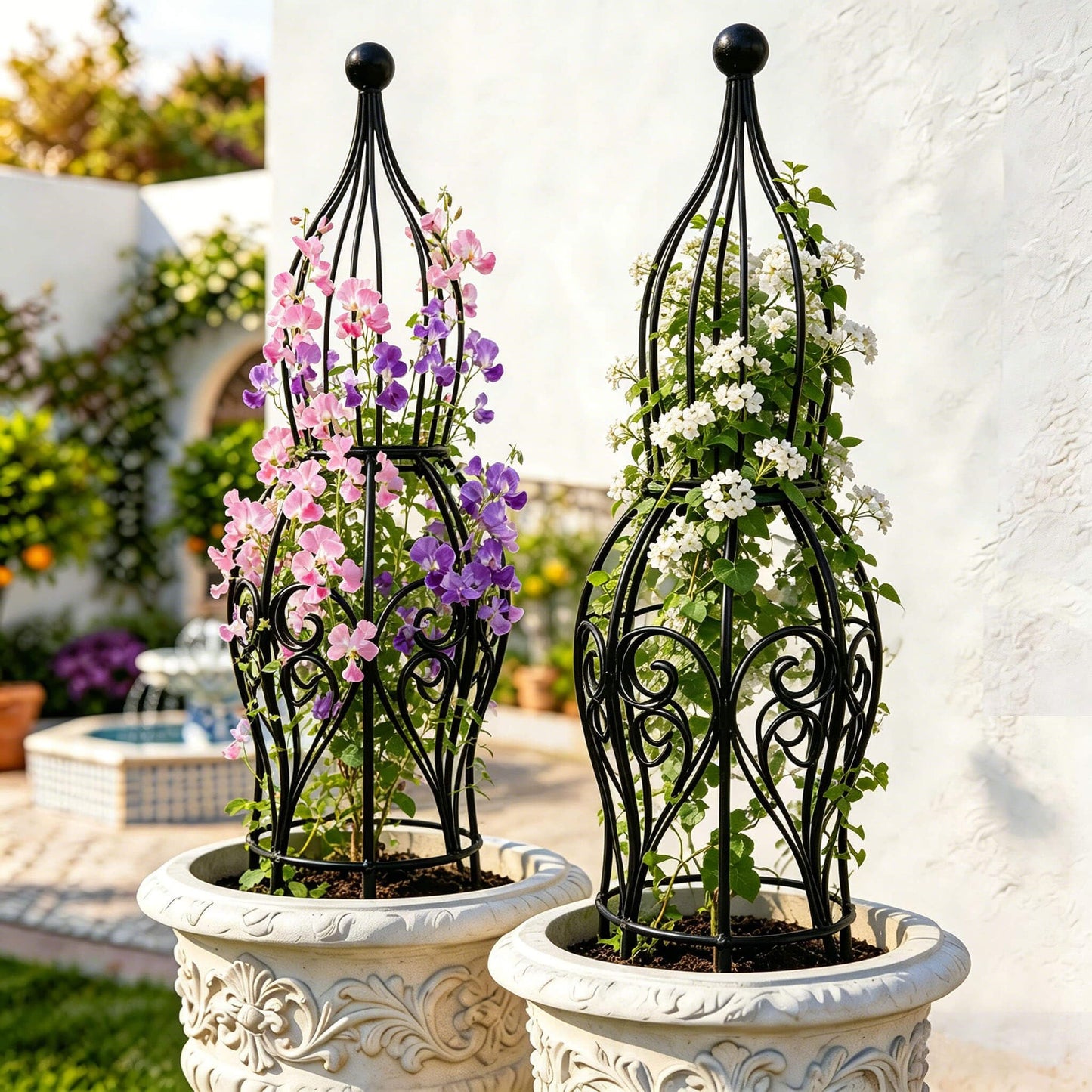 2-Pack Garden Obelisk Trellis, 26.4" Tall Metal Plant Support for Climbing Roses, Clematis & Climbing Vines, Tool-Free Snap Assembly, Decorative Accent for Patio Planters & Balcony Gardens