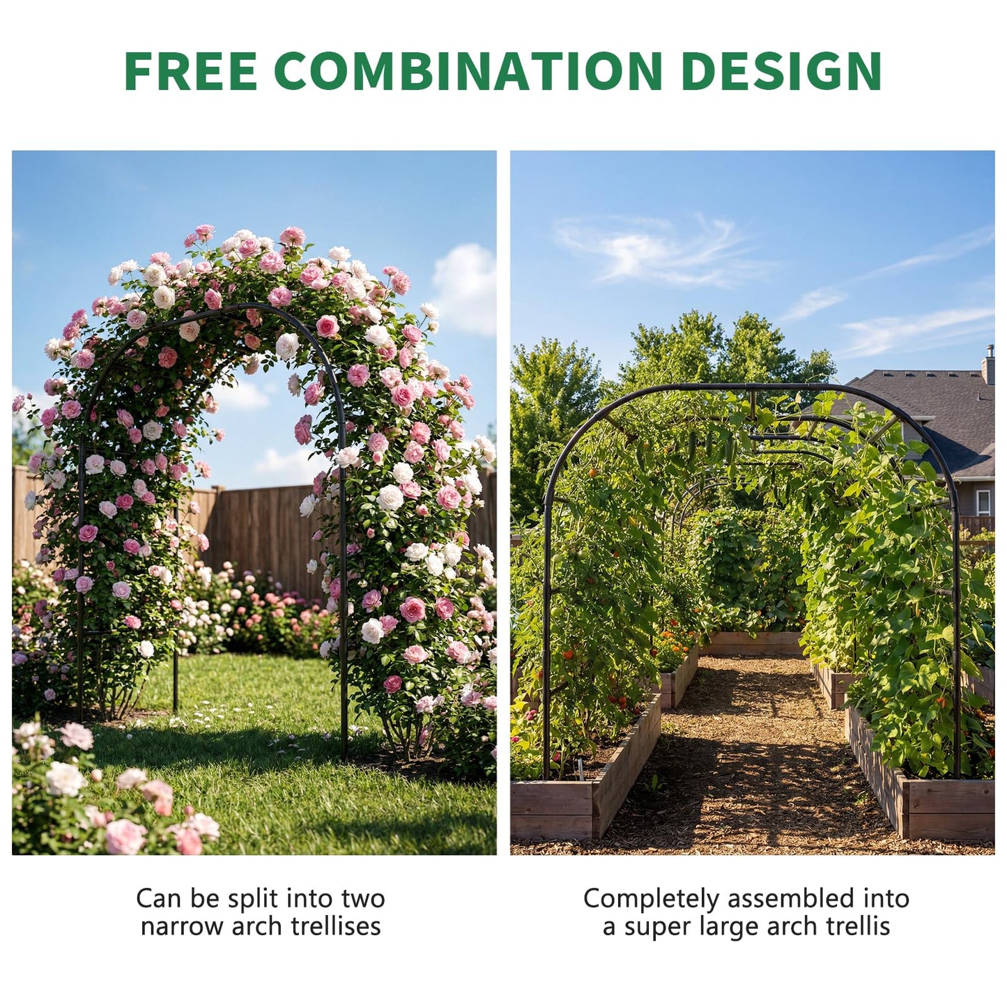 SUNYRISY Garden Arch Trellis for Climbing Plants Outdoor, 88" x 88" x 88" Metal Core Tall Archway Tunnel Plant Support for Cucumber Tomato Flowers Vegetables and Garden Gazebo