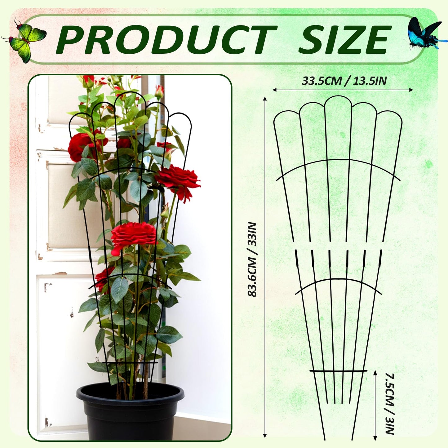 LEIFIDE 2 Pcs 33in Plant Trellis for Climbing Plants Indoor, Expandable Large Metal Trellis for Potted, Heavy-Duty Tall Rustproof Houseplant Support for Flowers Vine Ivy Pothos Hoya Monstera