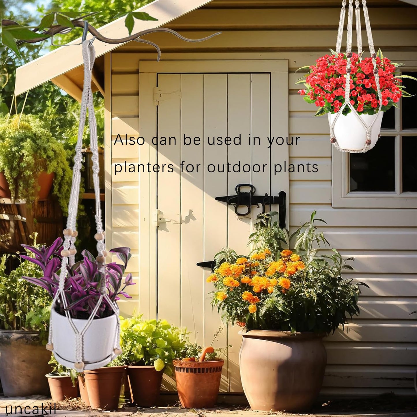 uncakil 43 Inch Macrame Plant Hanger Hanging Planters for Indoor Plants Plant Pots Hangers for Live Plants,Outdoor Garden Home and Boho Wall Home Ceiling Decor,Ivory,2 Sets(Planter Pot Not Included)