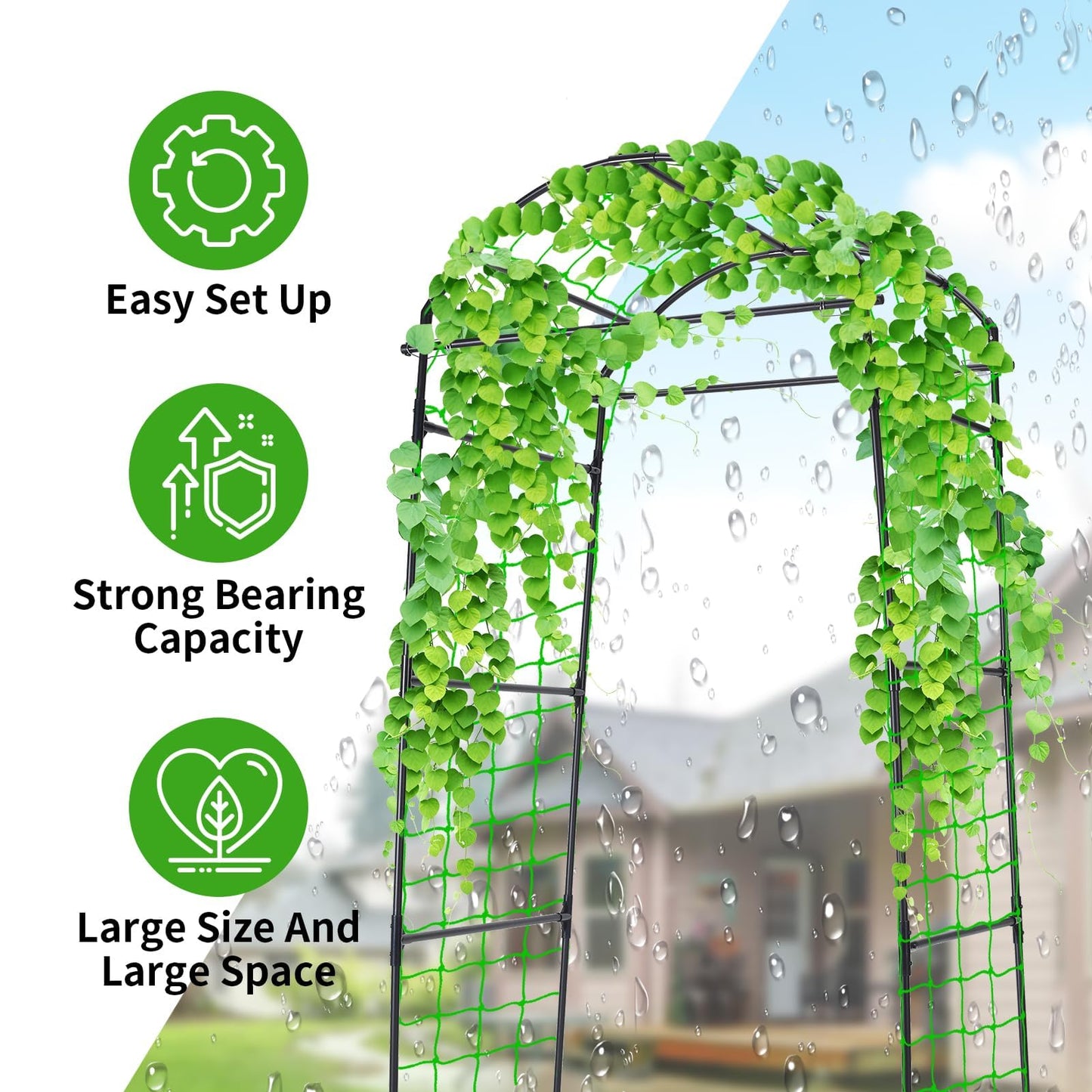 FOLLOOK Cucumber Trellis, 6.7ft Tall Garden Arch Trellis for Climbing Plants Outdoor Arbor Support Vine Vegetable Tomato Bean Pea Grape Squash Pumpkin Cucumber Raised Bed, Lightweight, Black