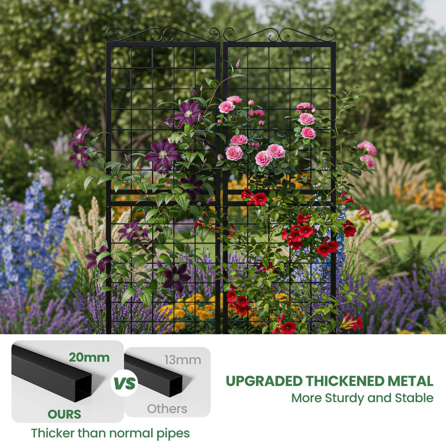 2 Pack 71 Inch Metal Garden Trellis for Climbing Plants, Thickened Square Tube Metal Garden Trellis for Vines Plant Rose Vegetable Support,Large Decorative Outdoor Trellis