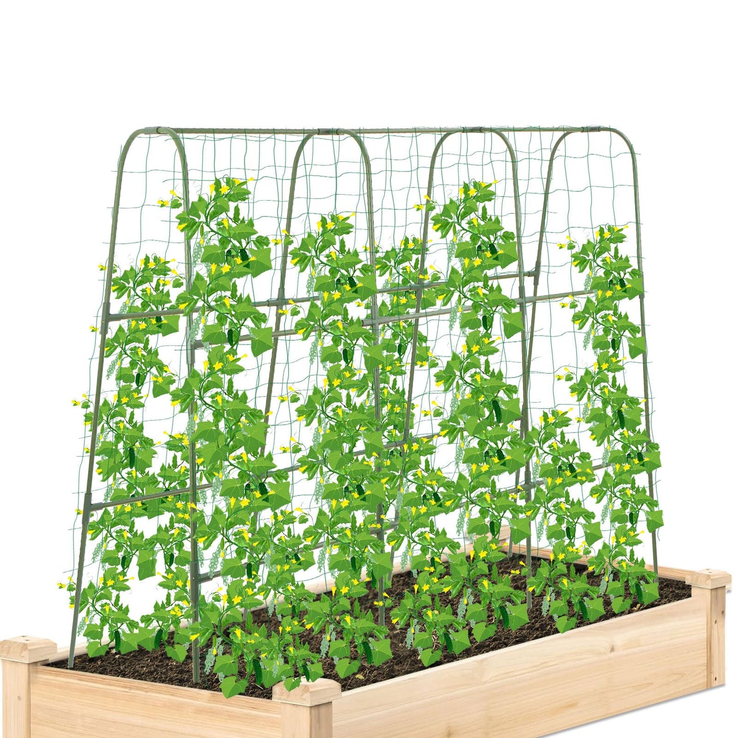 Cucumber Trellis for Raised Bed, 1 Pack 4ft Tall U-Frame, Garden Trellis for Climbing Plants Outdoor, Perfect for Vines, Beans - Green with Netting