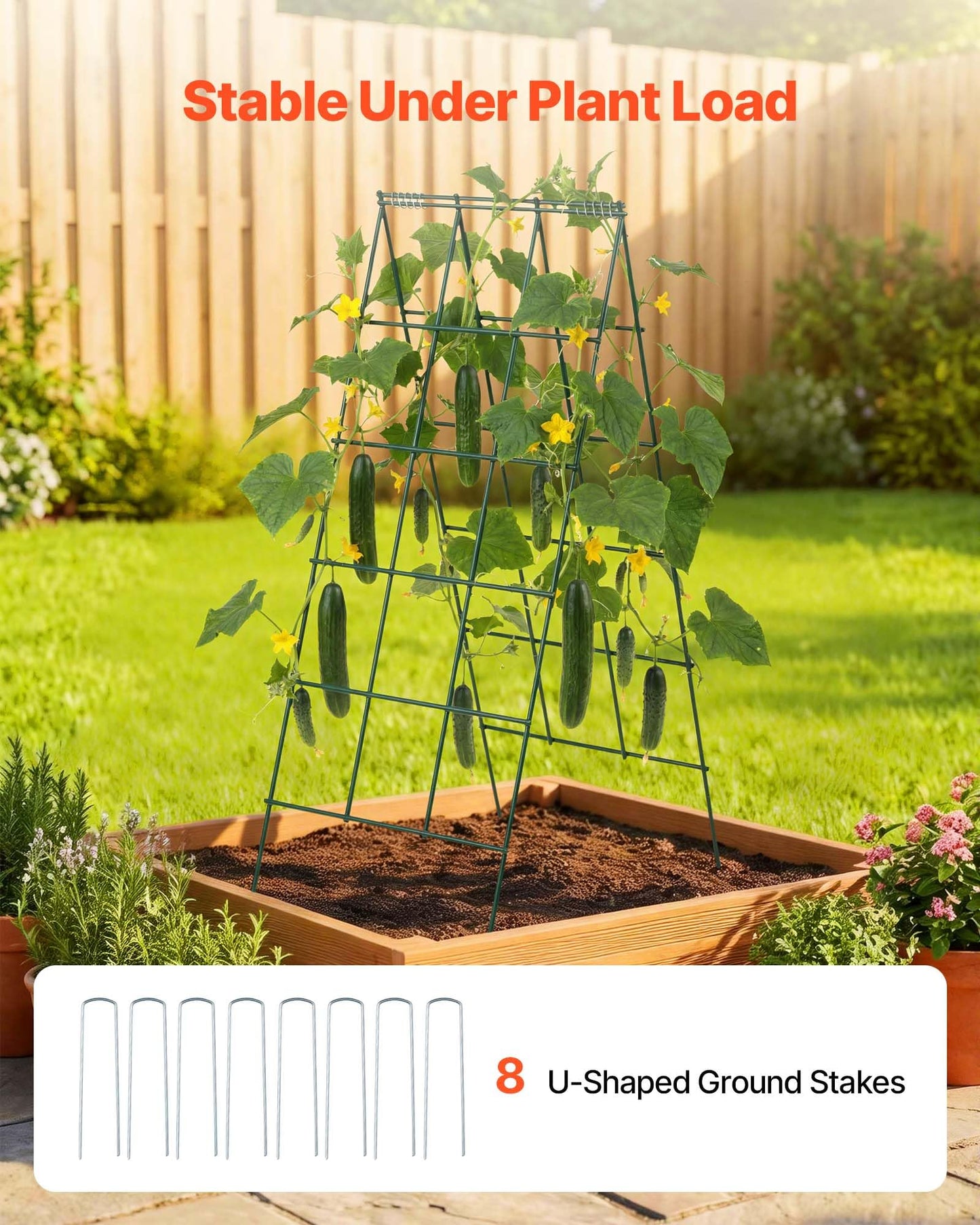 VEVOR Cucumber Trellis, 46" High Foldable A-Frame Garden Trellises for Raised Bed, 4 Panels, Metal Rustproof Outdoor Climbing Plant Support with 2 Plant Bags for Vine, Peas, Beans, Tomato, Flowers