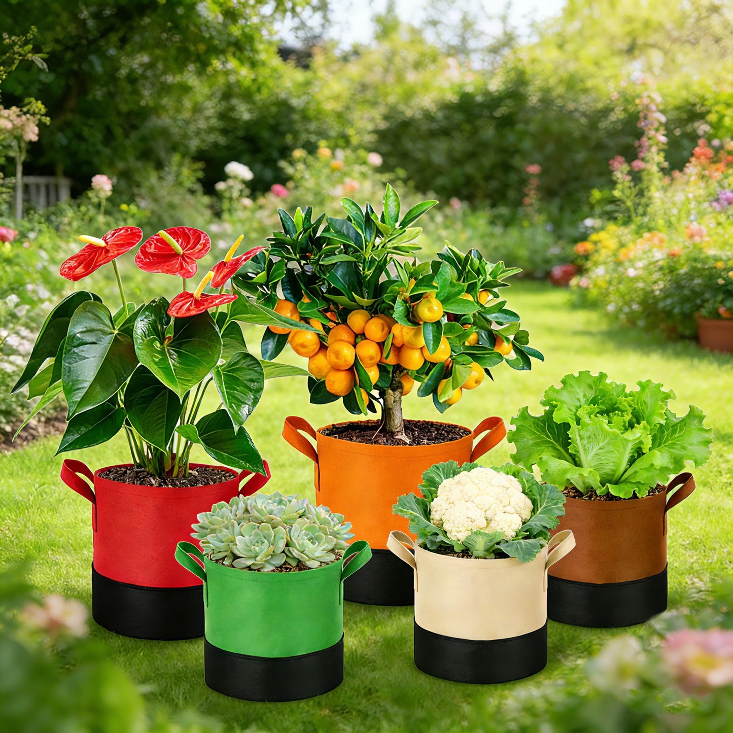 Fhyisble 7 Gallon Fabric Grow Bags 5-Pack, 350G Heavy Duty NonWoven Fabric Pots with Handles, Breathable Grow Planter for Vegetables Flowers Indoor Outdoor Gardening