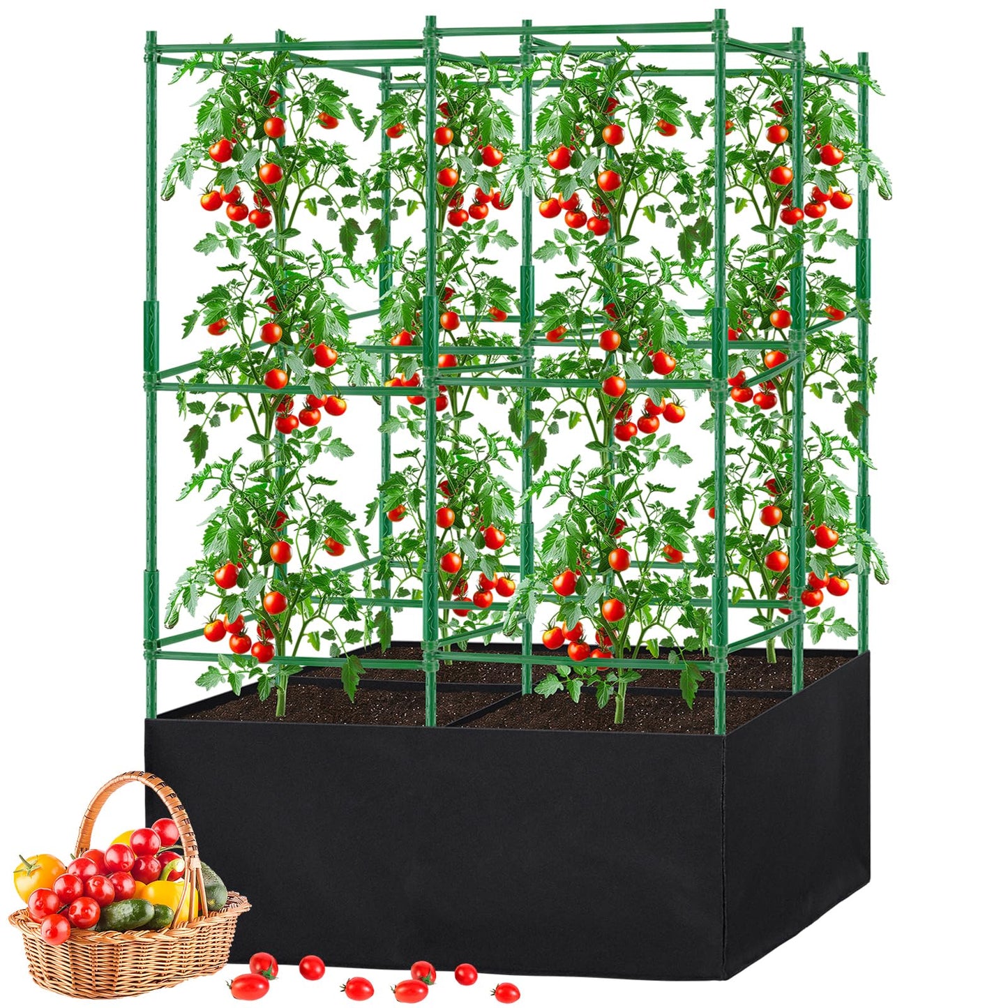Tomato Cages, Square Tomato Plant Stakes Support Cages Trellis for Garden Climbing Cucumber, Vegetables, Flowers, Fruits with 30 Gallon Grow Bags