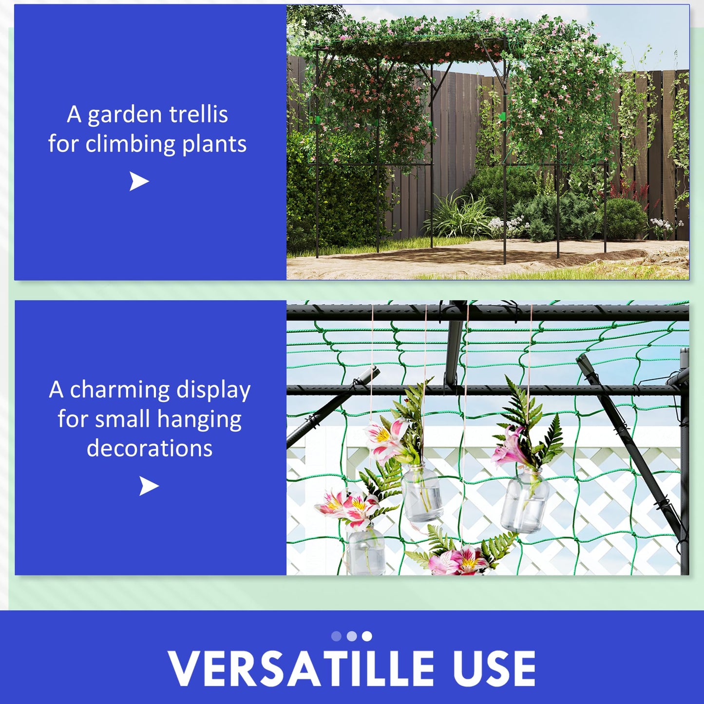 Outsunny Garden Arch Trellis, 7.3 FT Tall Plant Trellis Support, Outdoor Cucumber Trellis with Climbing Net for Climbing Plants, Vegetables, Flowers, Black