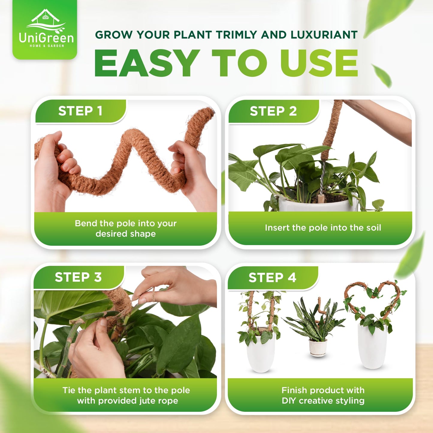 UNIGREEN 2Pack 47'' Premium Bendable Moss Pole - Monstera Plant Support - Plant Trellis Moss Pole for Plants - Moss Poles for Climbing Plants - Plant Sticks Support for Indoor/Outdoor Plants Potted