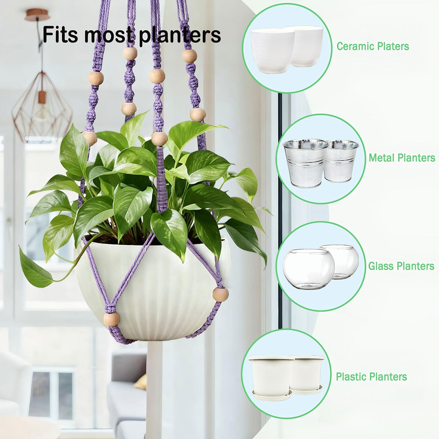 wocoxo 35 Inch Macrame Plant Hanger, Hanging Planter Basket with Wood Beads, Decorative Flower Pot Holder for Indoor Outdoor Boho Home Decor, Set of 2 (Purple)
