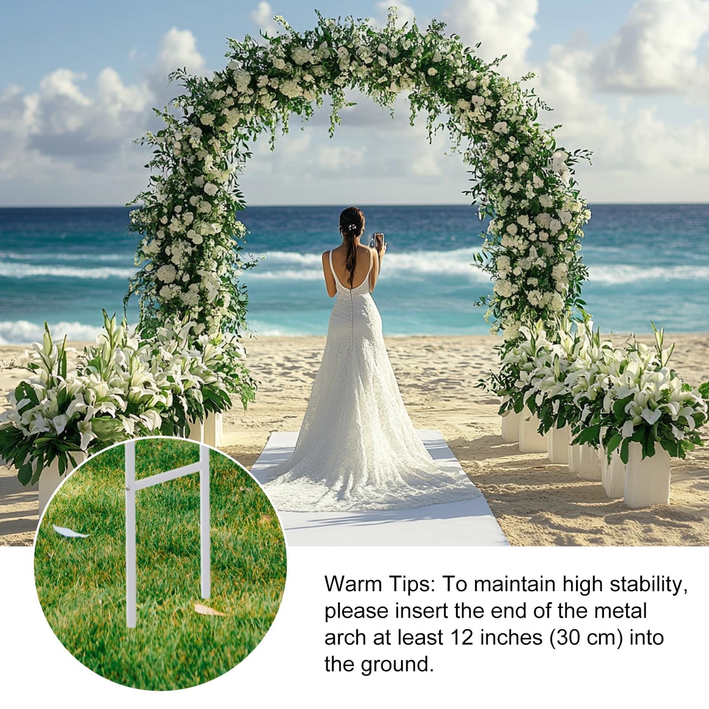 RUBFAC 7.8ft Metal Wedding Arch Frame, White Garden Trellis for Climbing Plants Outdoor, Garden Arbors and Arches Party Archway for Flower Rose Vines Birthday Bridal Christmas Decoration