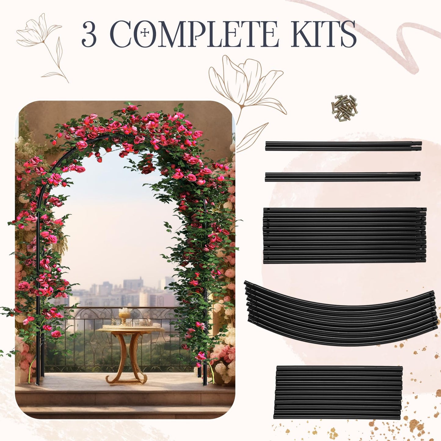 Gisafai 3 Pcs Metal Garden Arch Trellis Wedding Arches Pergola Arbor 7.9 Ft, Two Way Assemble, Durable Wedding Trellis Archway for Climbing Plants Outdoor Bridal Party Decoration (Black)