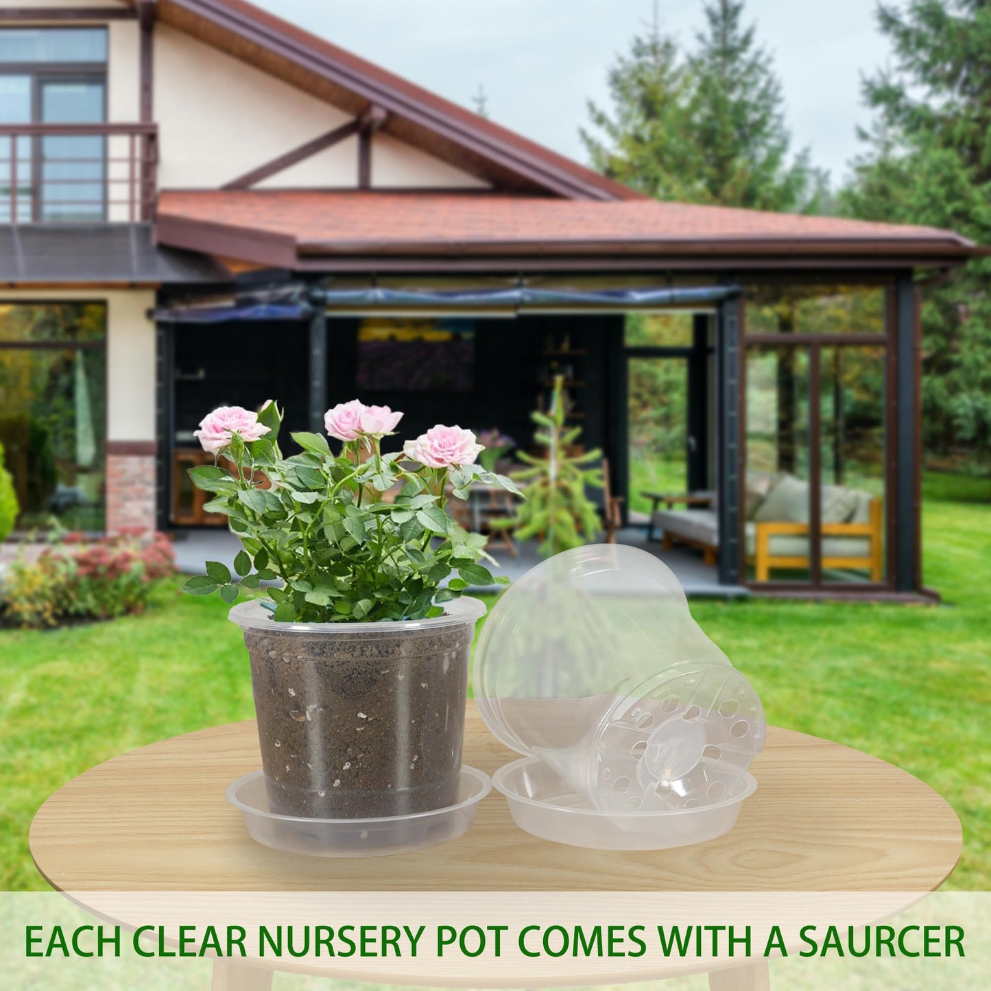 TNTIWQ 20 Pack 3 Inch Clear Nursery Pots with Drainage and 20 Pack Plant Saucers, Plant Pots for Plants Transparent Potting Containers for Plants Seeding Starter Pot (Clear, 3 Inch)