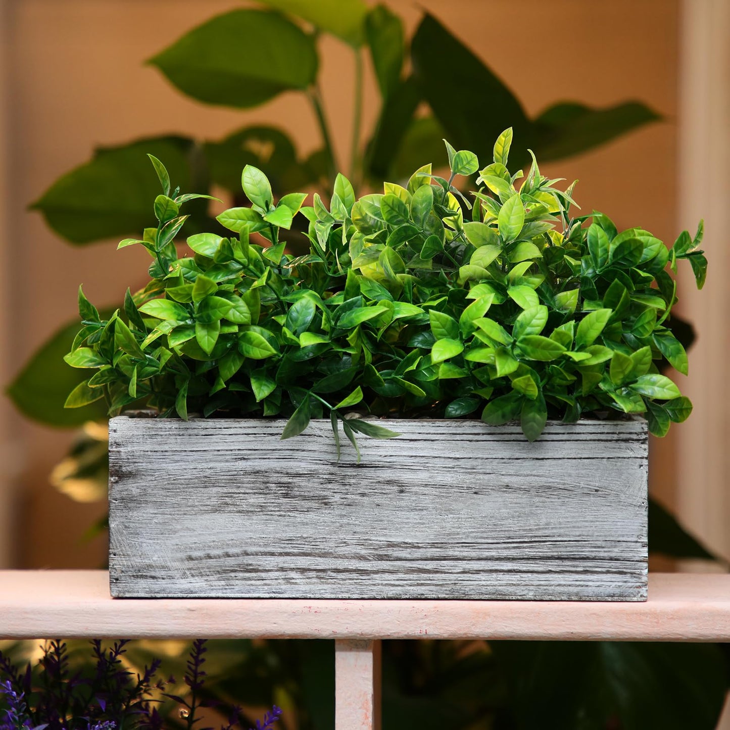 Lyrow 2 Pack Artificial Eucalyptus Plants in Rectangular Rustic Wooden Planter Box Faux Potted Herb Plant Greenery Centerpiece for Cabinet Windowsill Table Shelf Wedding Farmhouse Decor (White,11.4'')