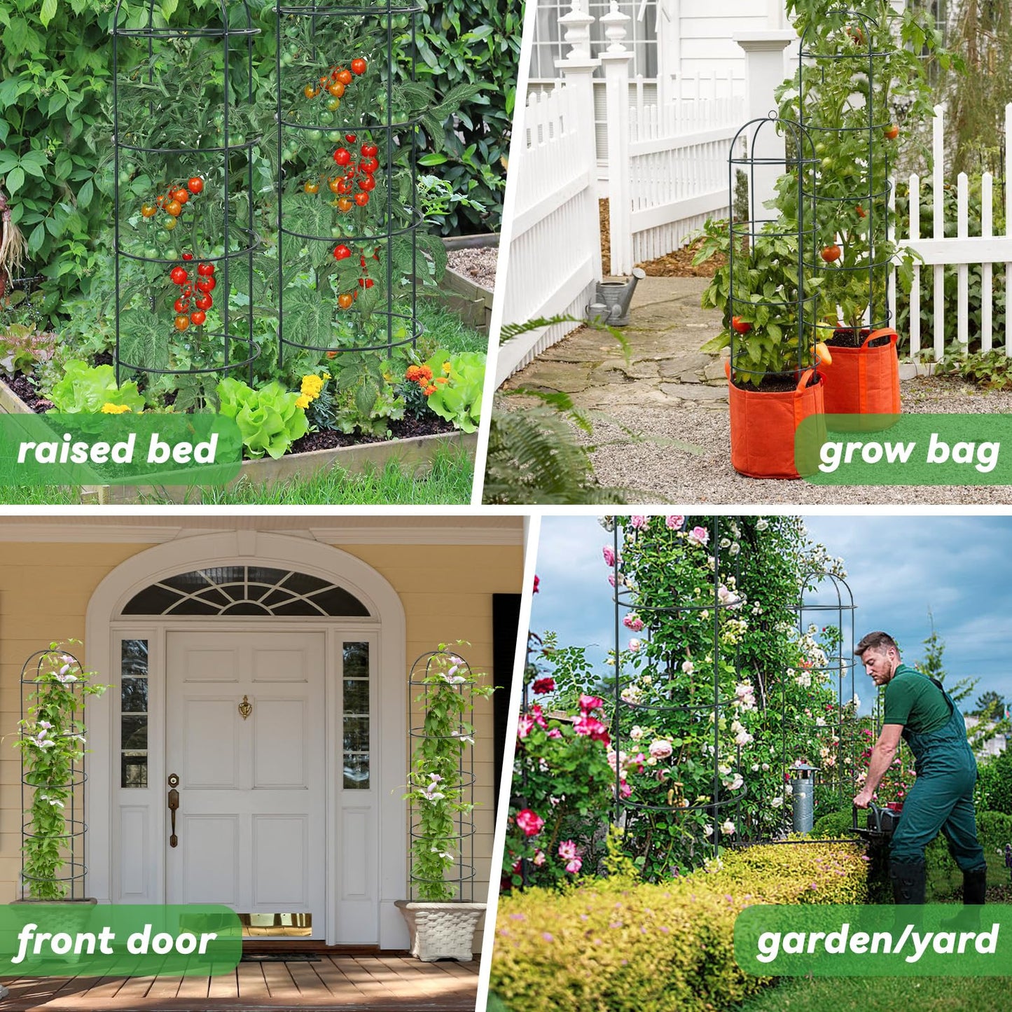 Large Trellis, Garden Obelisk Trellis for Climbing Plants Outdoor, 69" Metal Trellises for Tomato Cucumber Clematis Rose Vine Support, Heavy Duty Round Cage Stand for Grow Bag Raised Bed Yard, 2 Pack